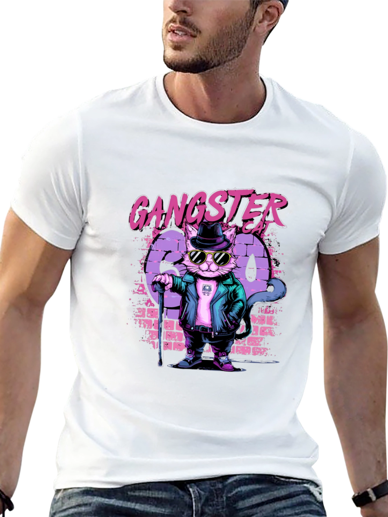 Gangster Cat Graphic T-Shirt