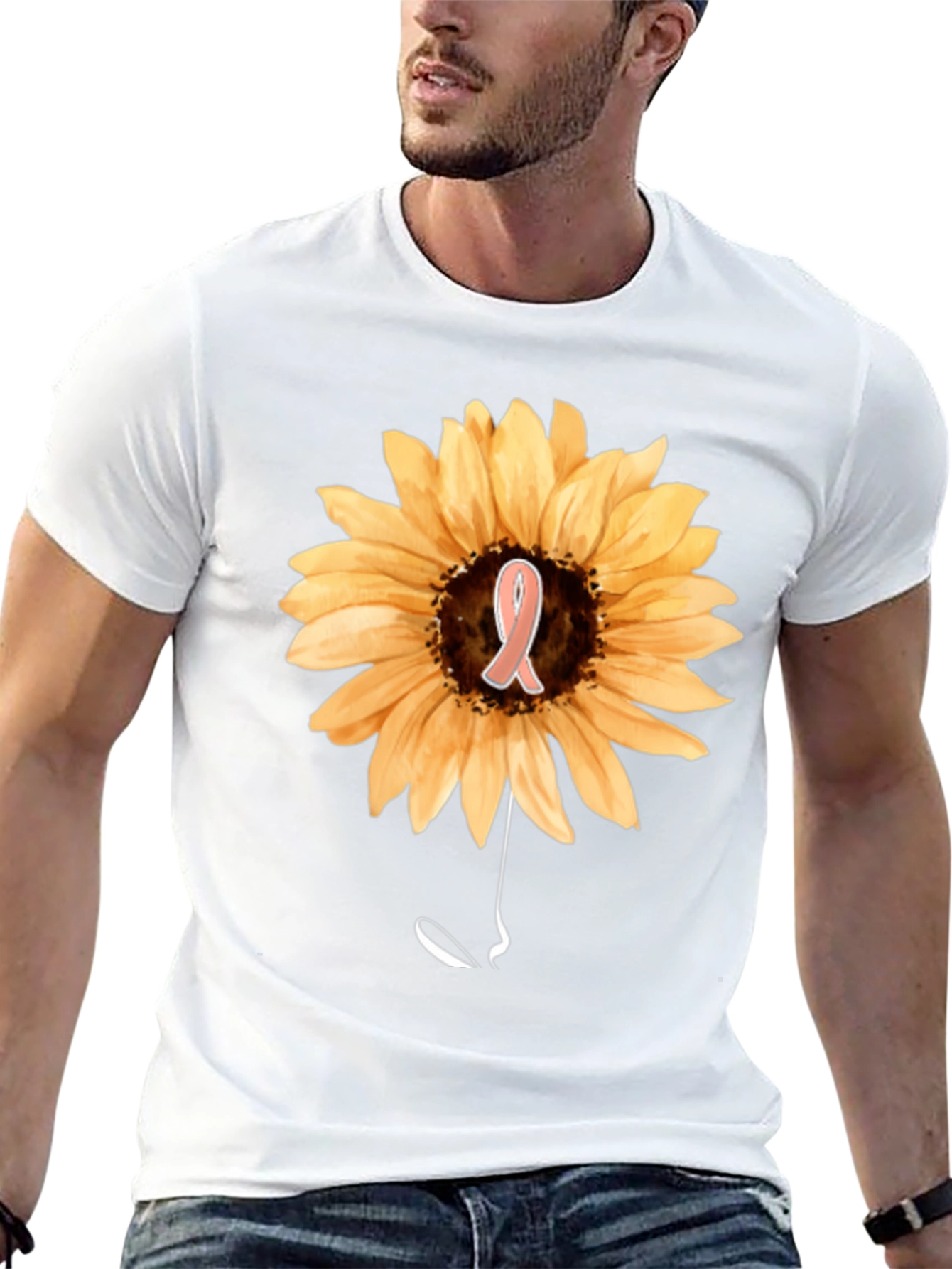 Sunflower Awareness Ribbon Black T-Shirt