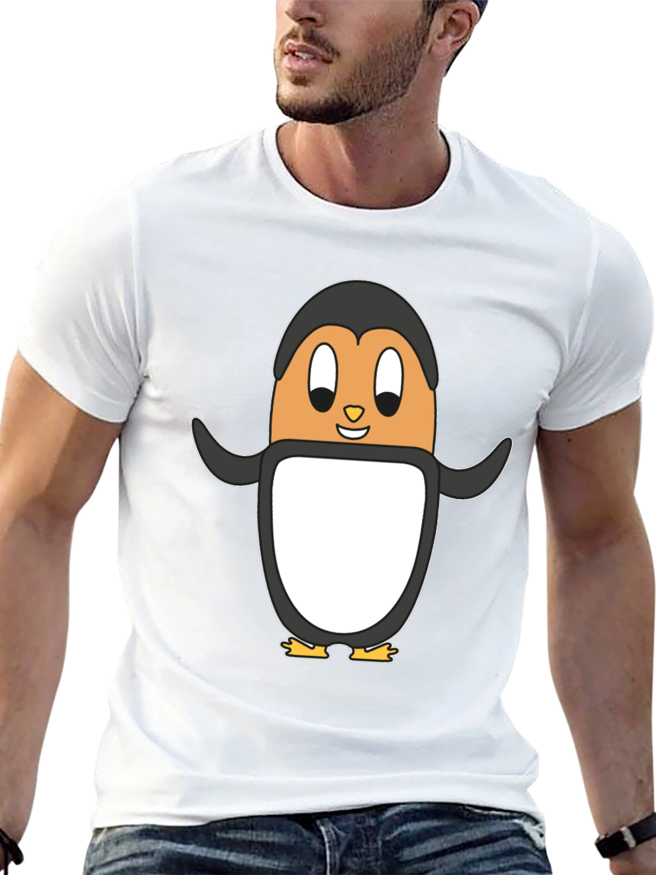 Cartoon Penguin Graphic Tee - Black Cotton Casual Shirt
