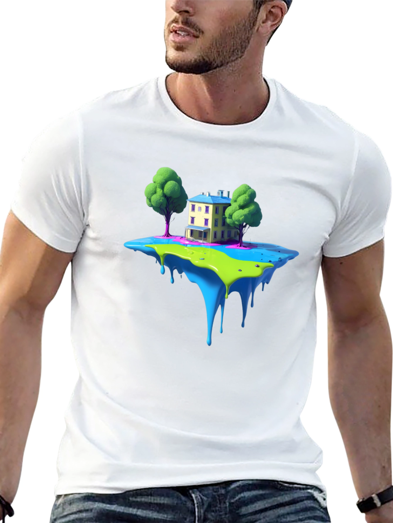 Fantasy Floating Island House Graphic Tee - Black