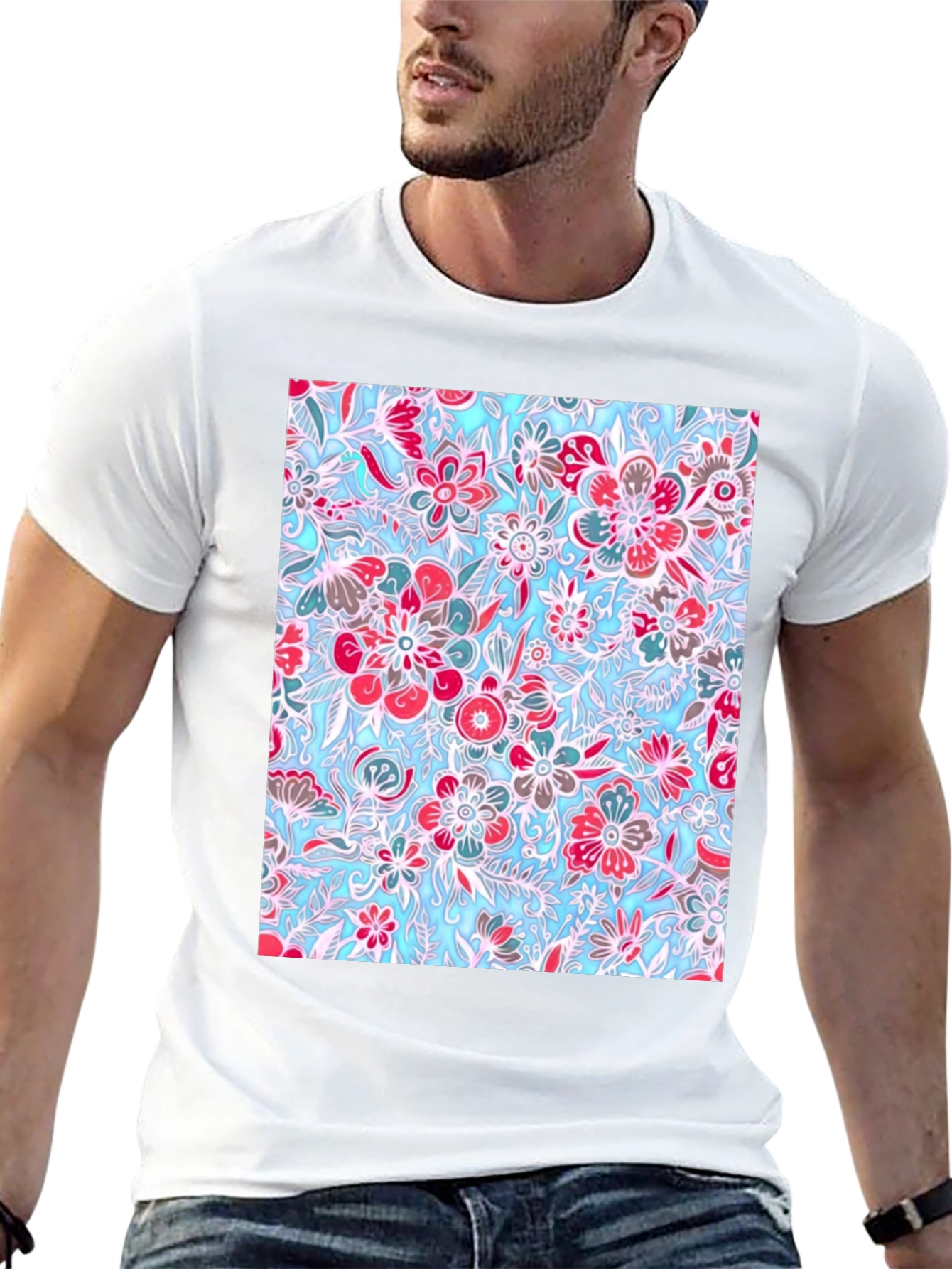 Floral Pattern Tee - Stylish Graphic Print T-Shirt