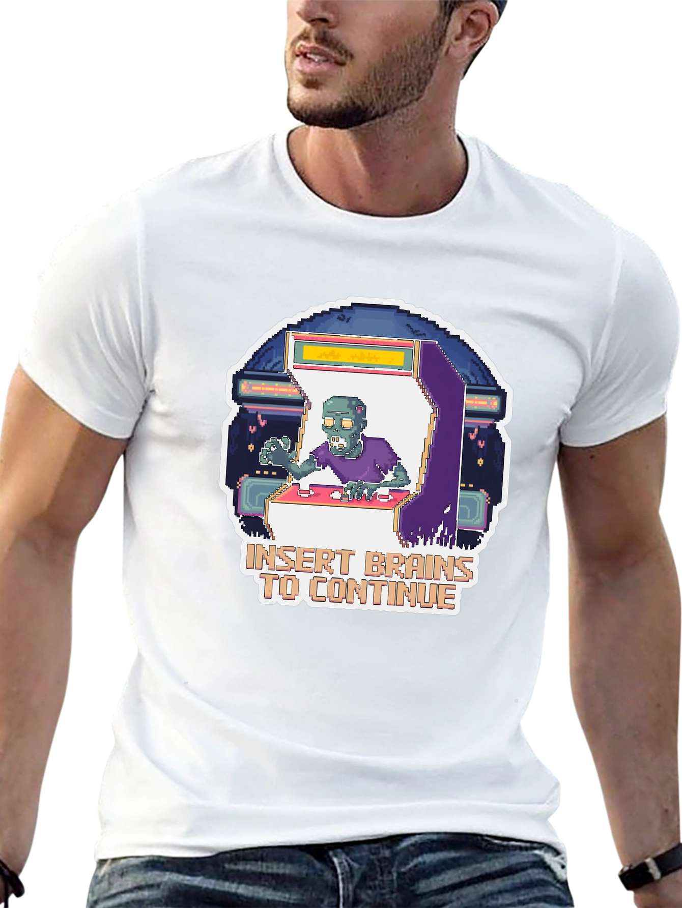 Insert Brains T-Shirt - Zombie Arcade Game