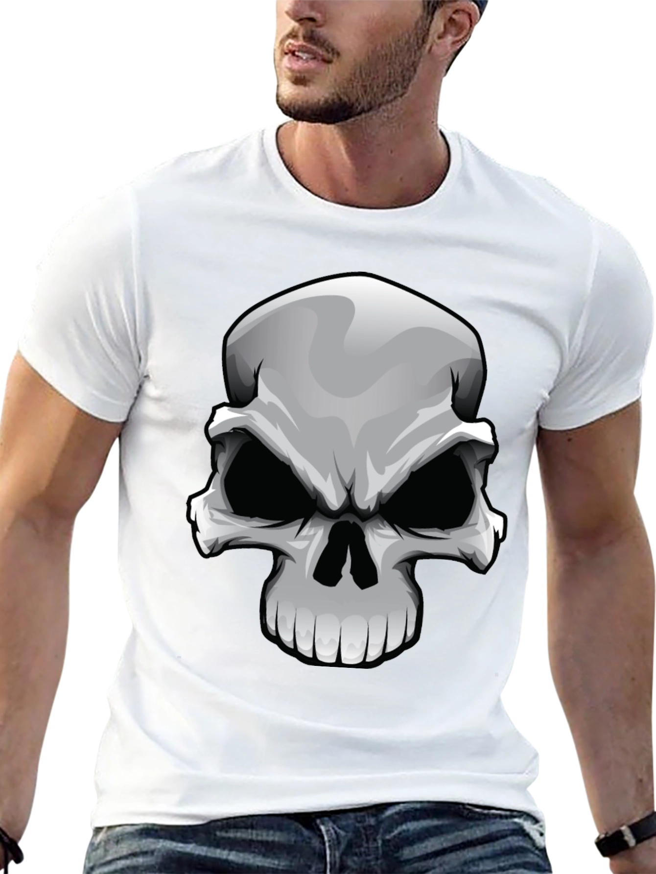 Skull Graphic Print T-Shirt - Black