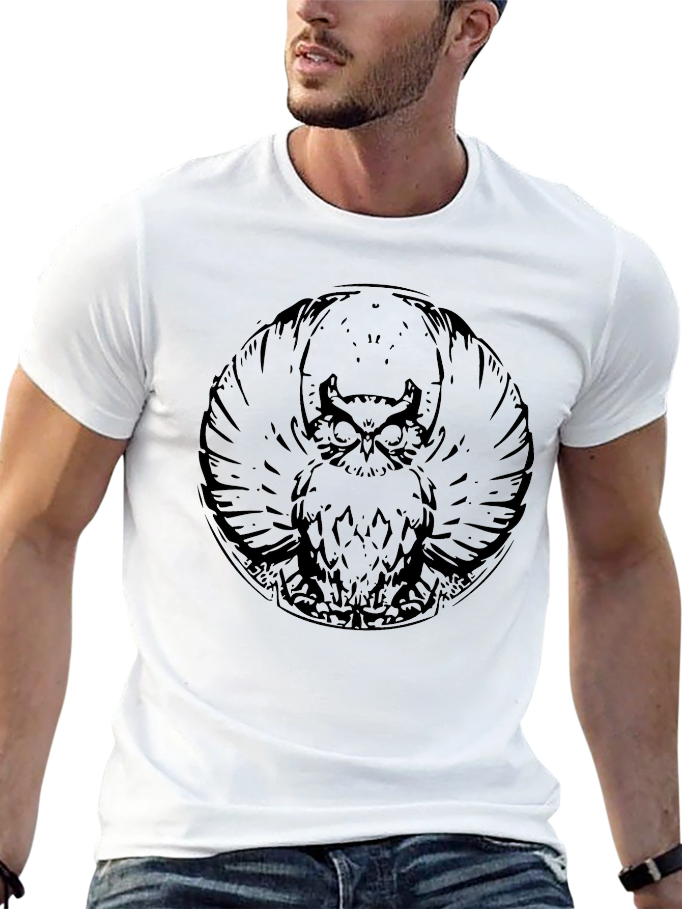 Mens Black Owl Graphic Print Tee