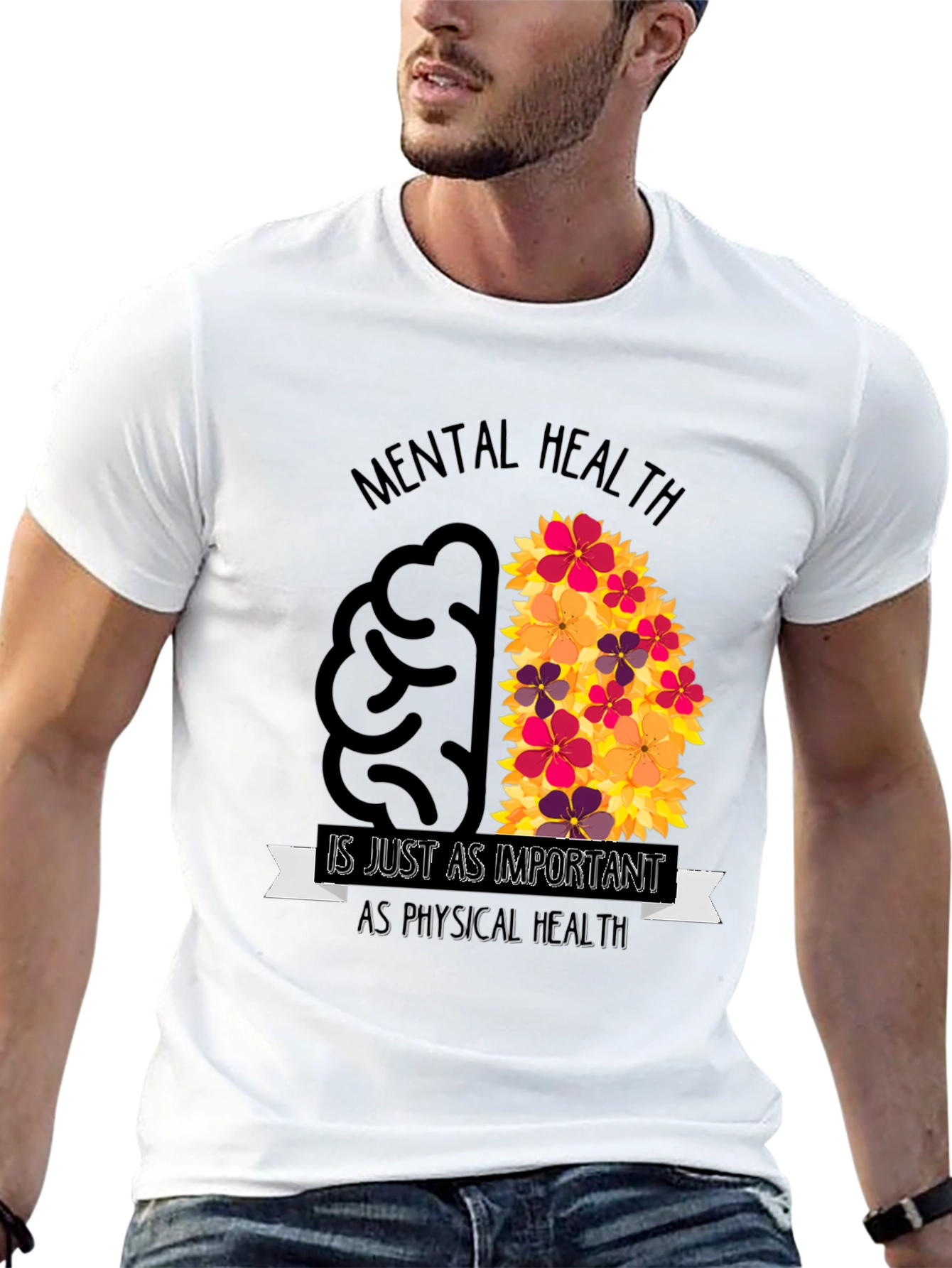 Mental Health Awareness T-Shirt - Brain Flowers Design