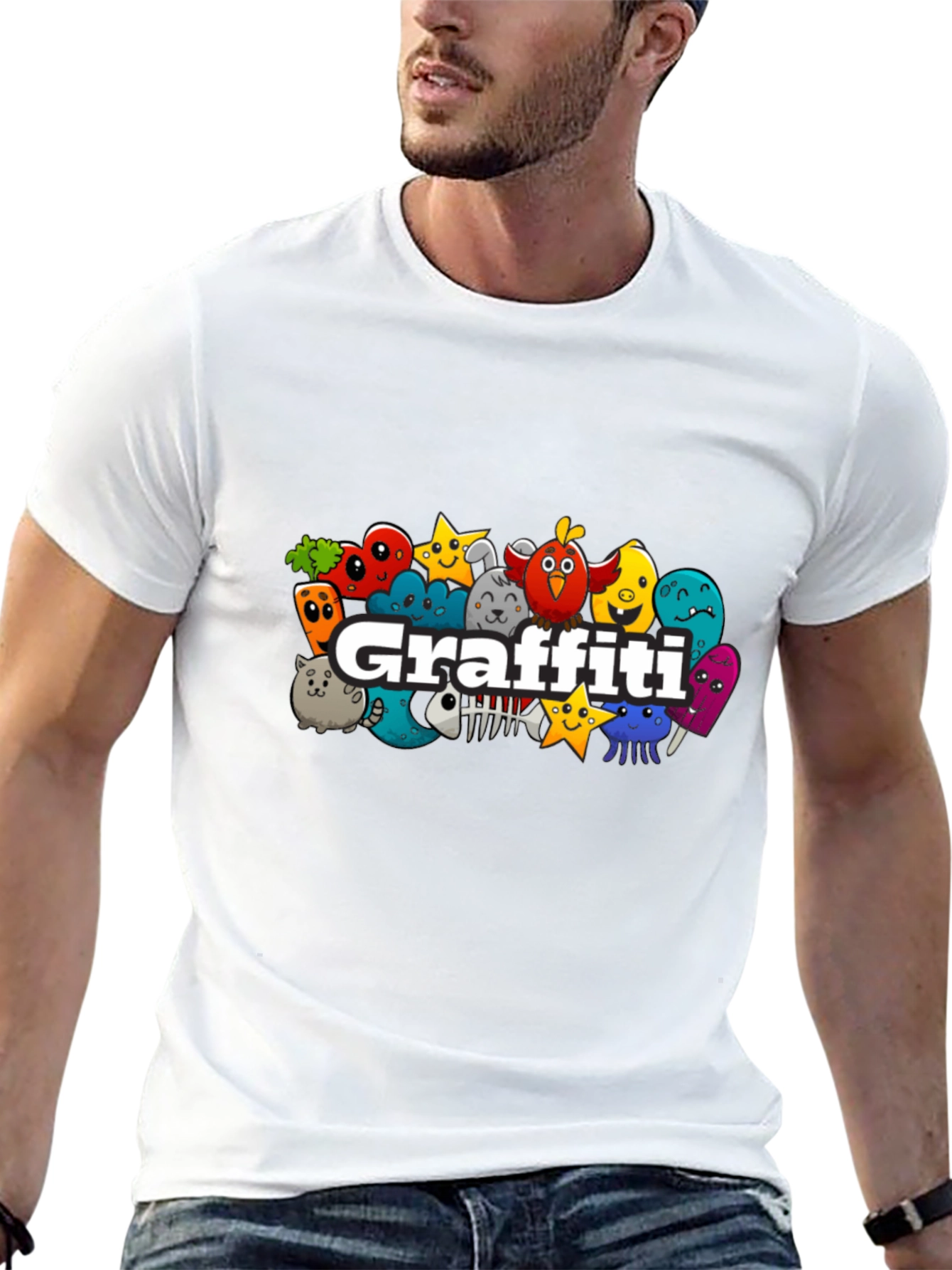 Graffiti Cartoon Creature Black T-Shirt
