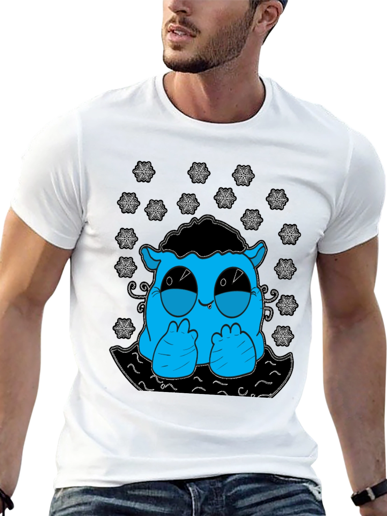 Cute Monster Graphic Tee - Black Cotton T-Shirt