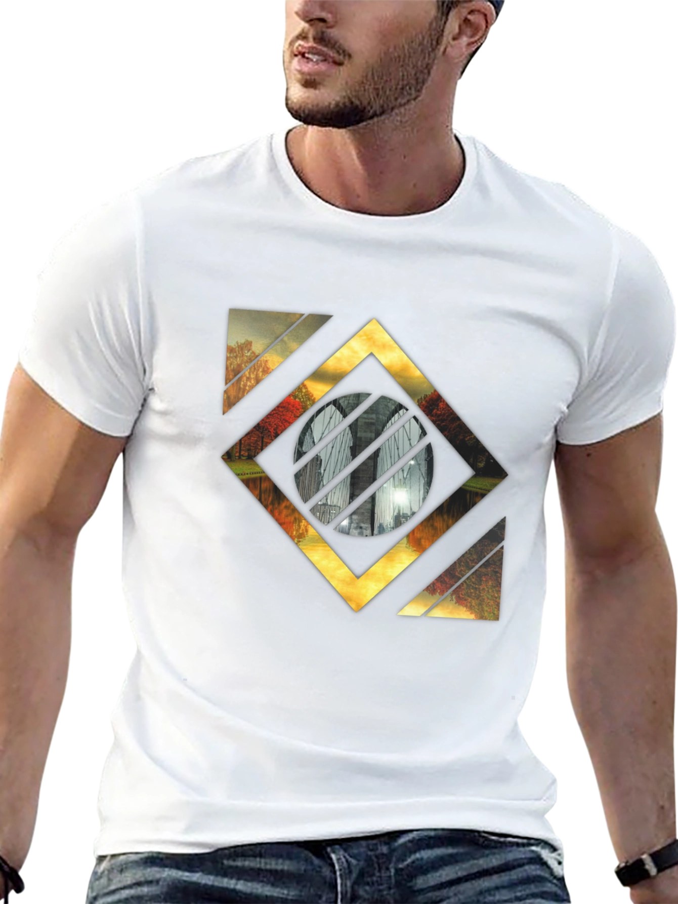 Abstract Landscape Graphic Tee - Stylish Mens Black T-Shirt