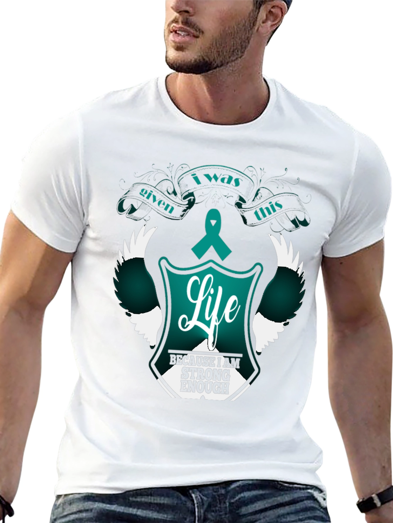 Strong Enough Life T-Shirt Teal Ribbon