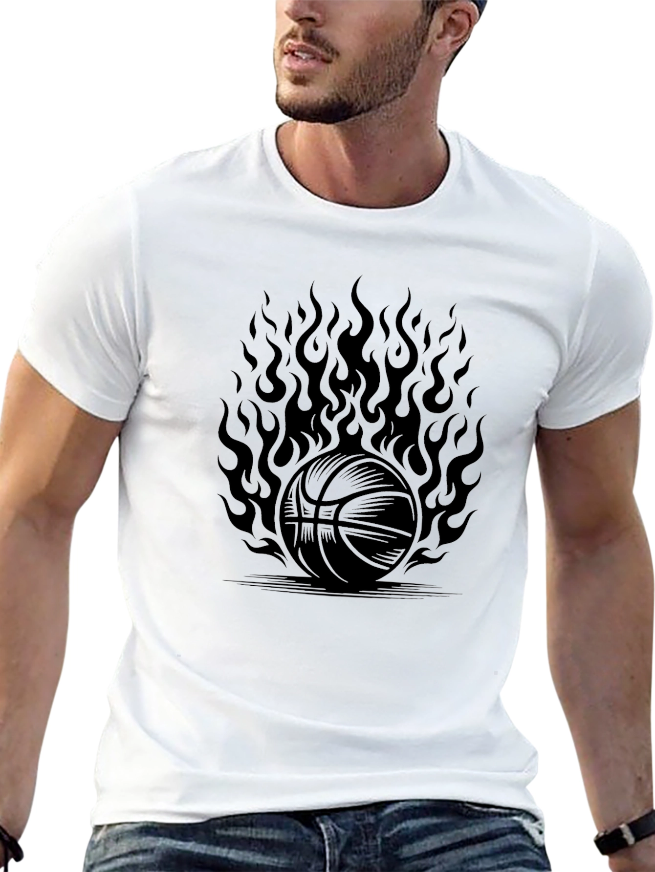 Flaming Basketball Graphic T-Shirt - Black