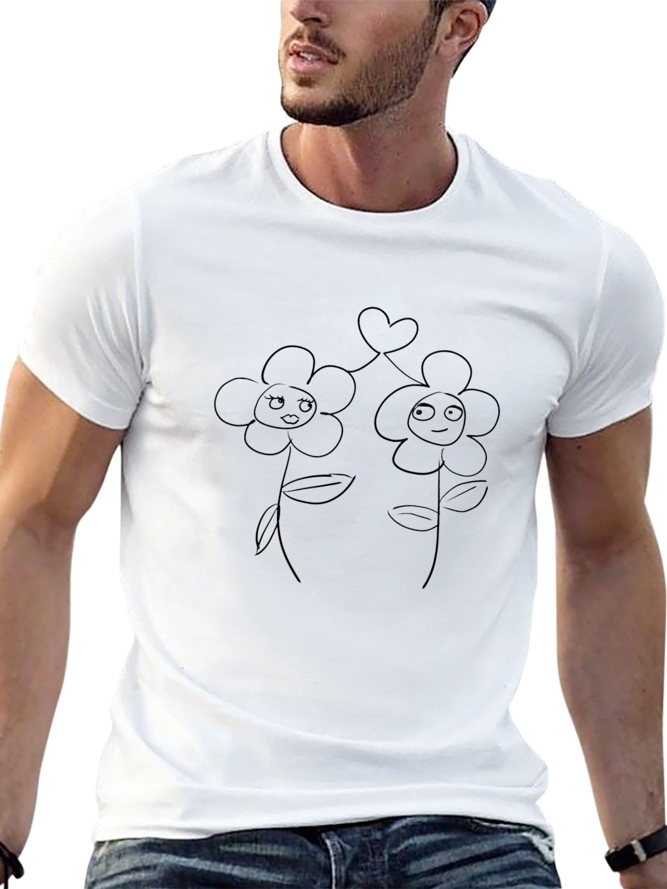 Black Tee with Floral Heart Design