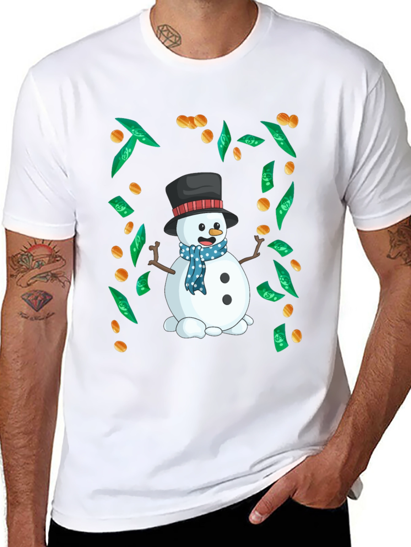 Festive Snowman Money Graphic Tee
