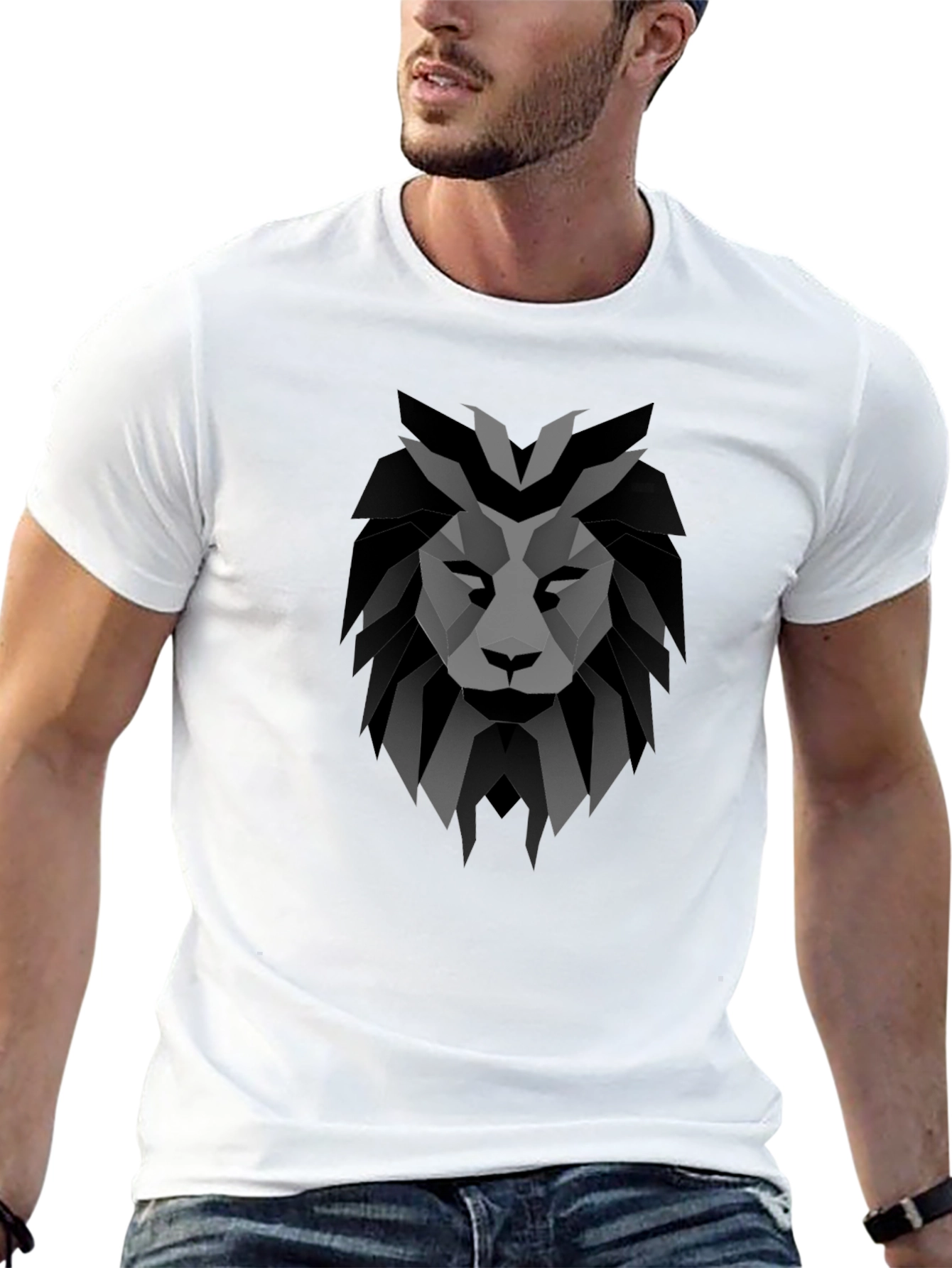 Geometric Lion Graphic Tee - Modern Style