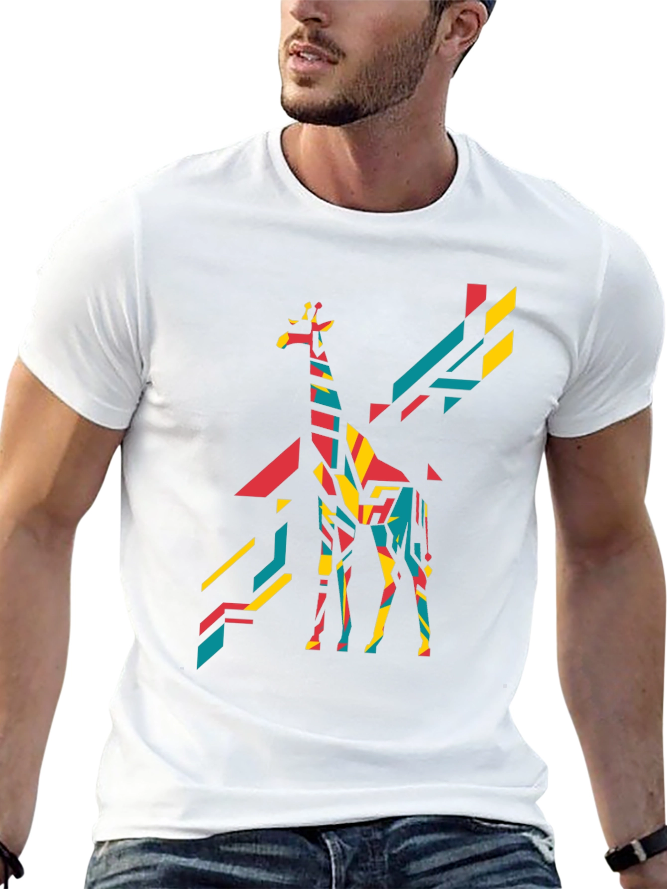 Geometric Giraffe Graphic Tee - Bold Black