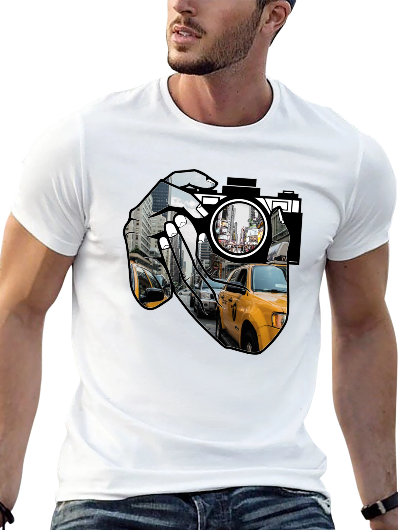 NYC Taxi Camera Black T-Shirt