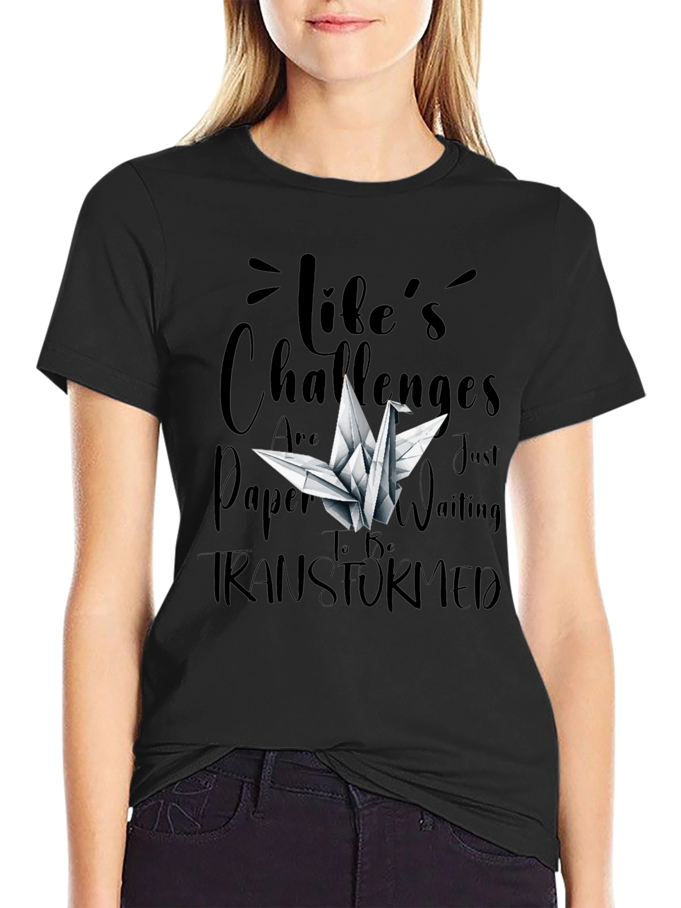 Lifes Challenges T-Shirt - Origami Crane Design