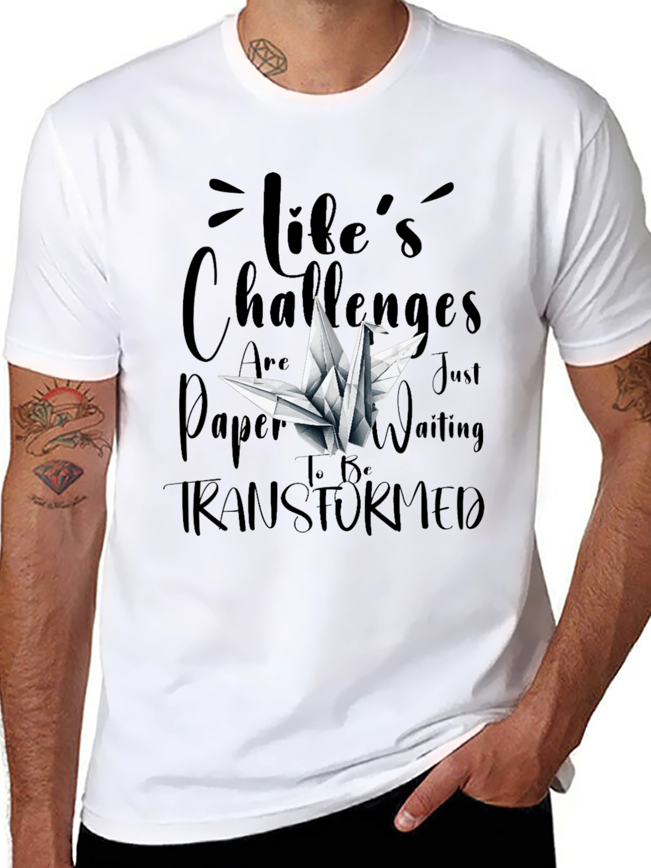 Lifes Challenges T-Shirt - Origami Crane Design