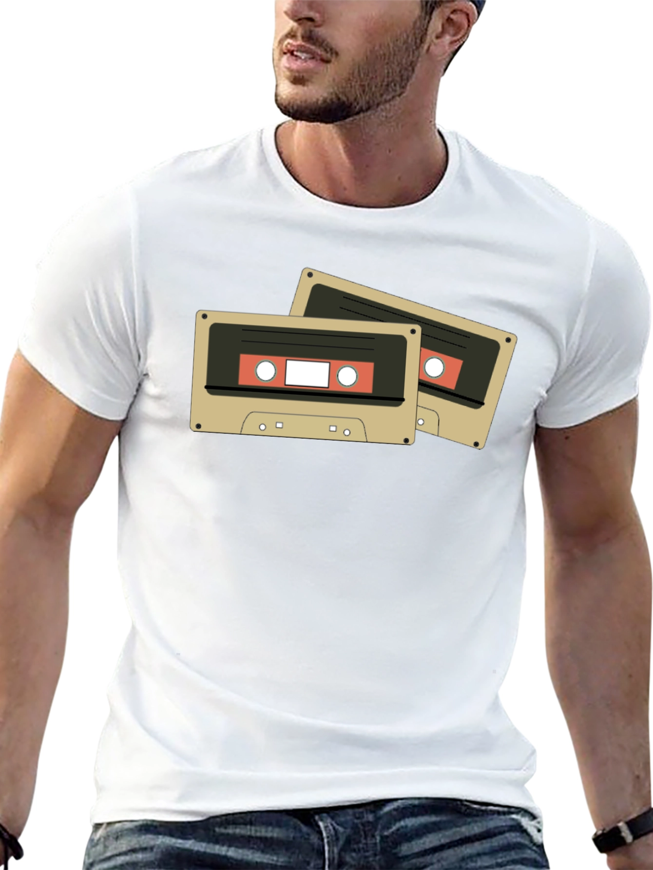 Retro Cassette Tape Graphic Tee - Black Cotton Blend