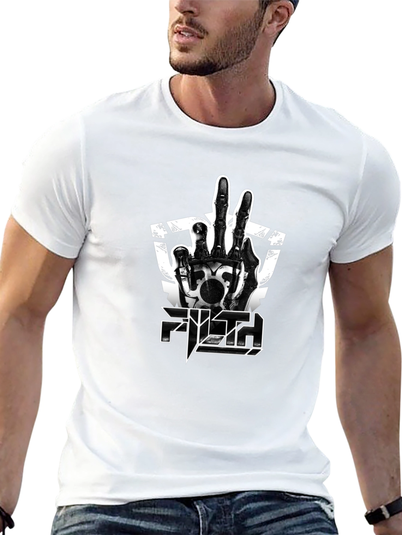 Filth Skeleton Hand Graphic Print Black T-Shirt
