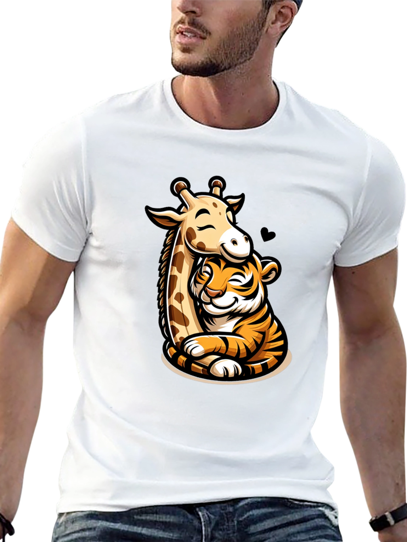 Cute Giraffe and Tiger Hug T-Shirt