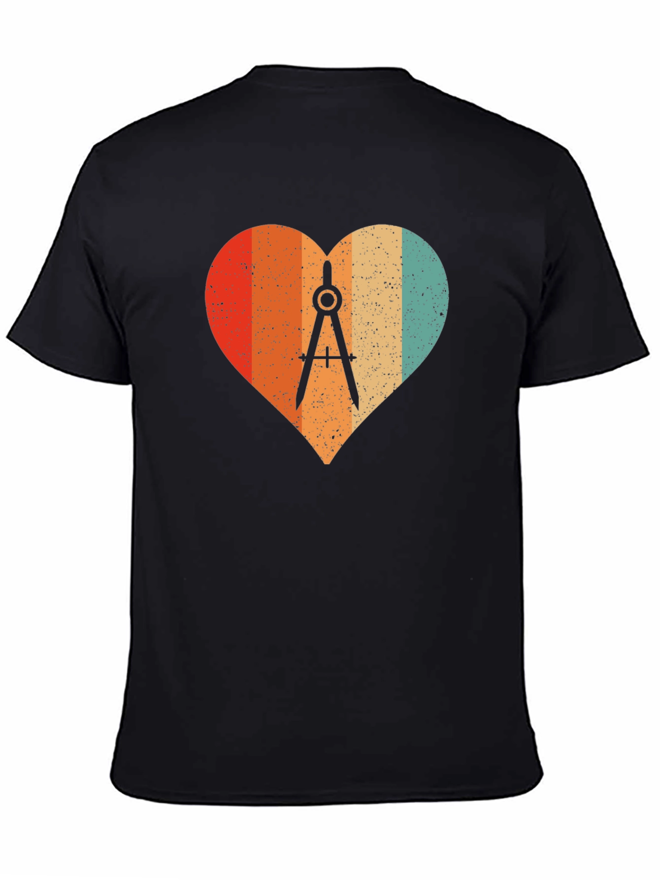 Retro Heart Compass Black T-Shirt - Engineer Math Architect