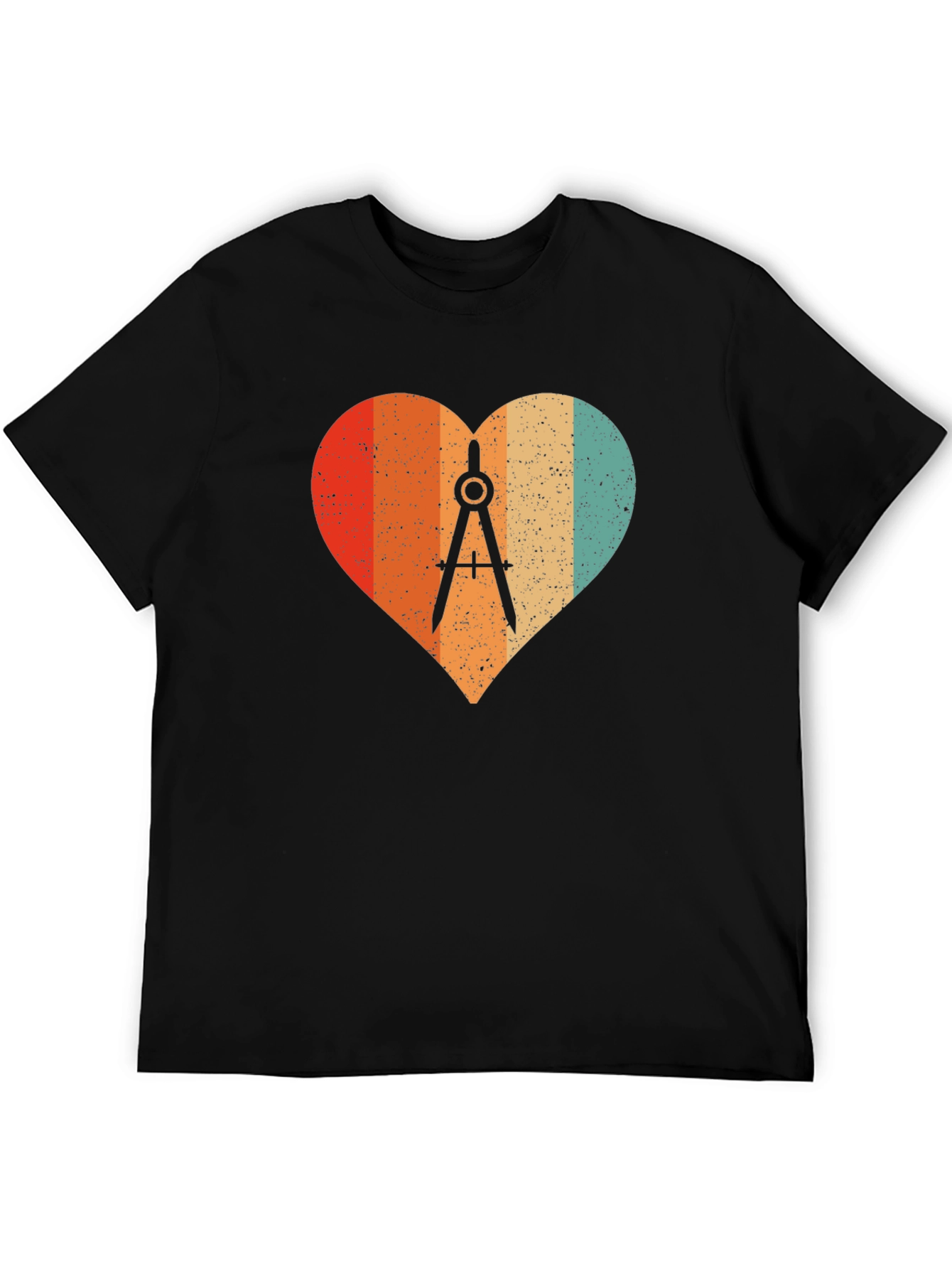 Retro Heart Compass Black T-Shirt - Engineer Math Architect