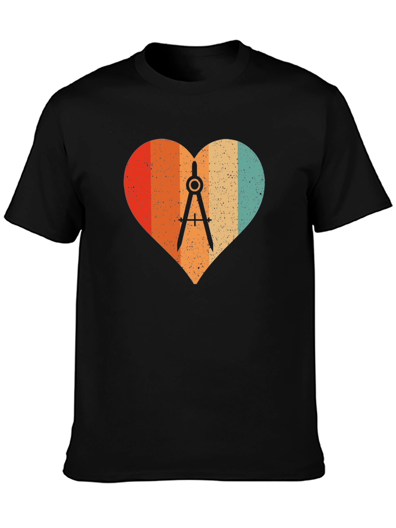 Retro Heart Compass Black T-Shirt - Engineer Math Architect