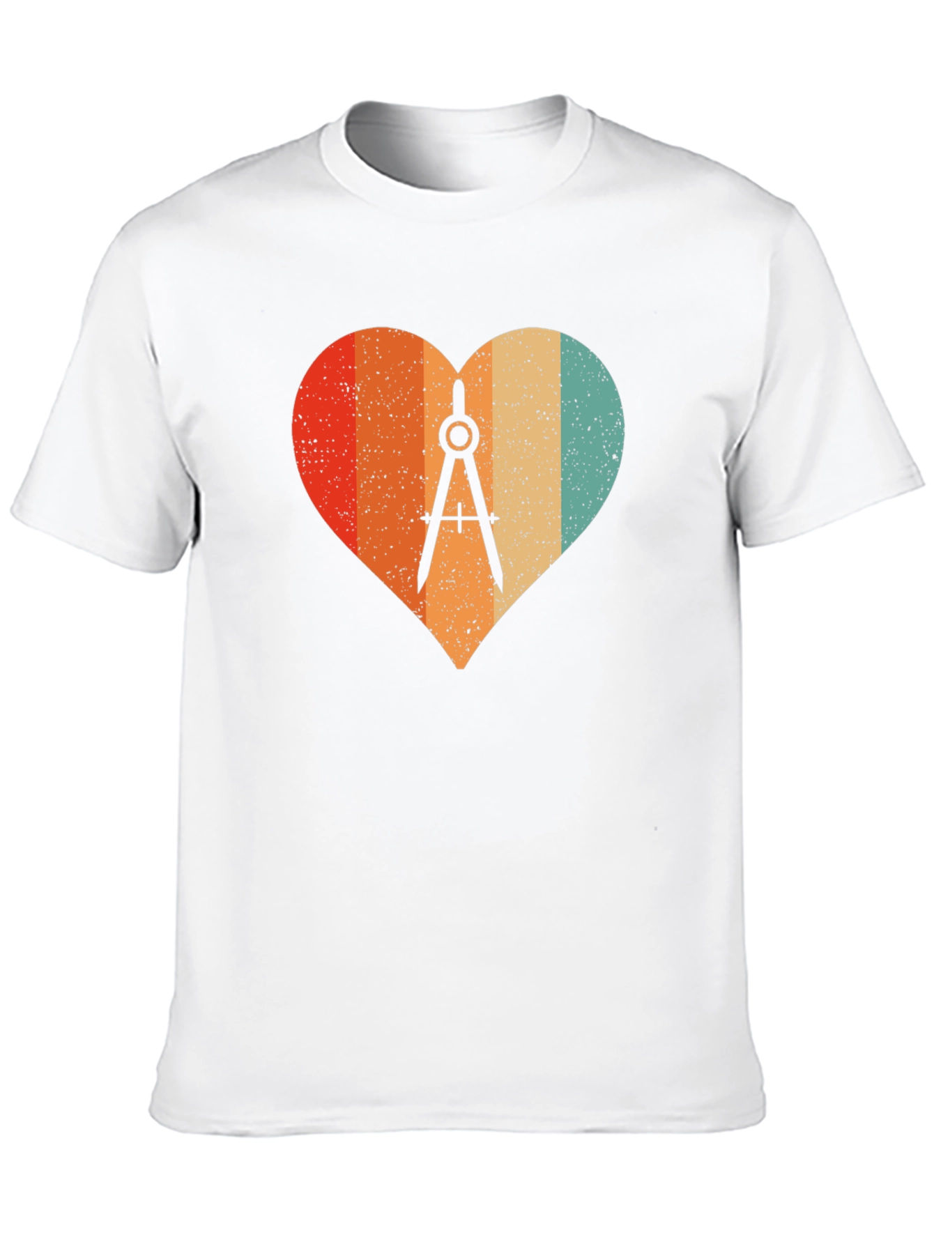 Retro Heart Compass Black T-Shirt - Engineer Math Architect