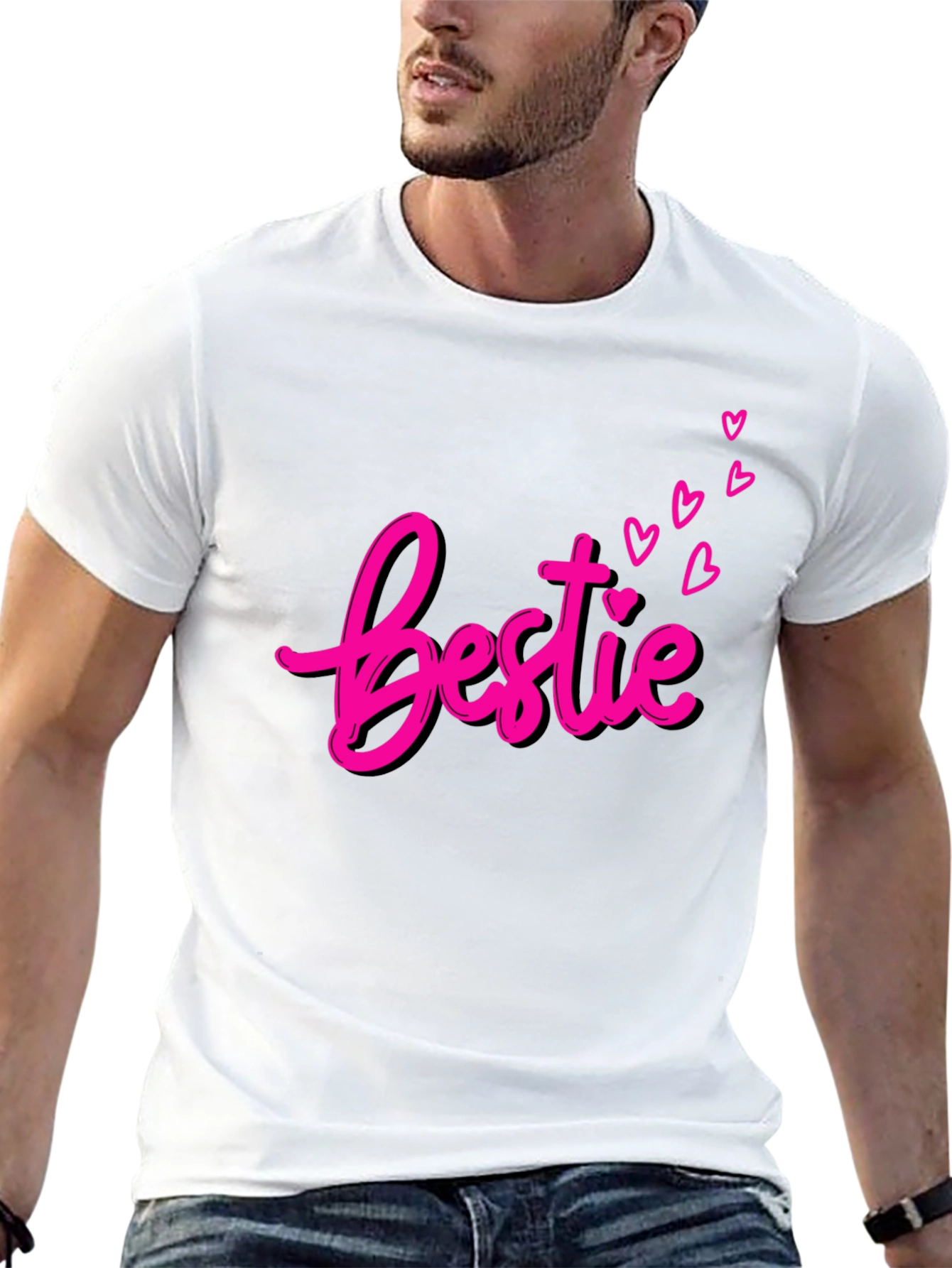 Bestie Graphic Tee - Pink Heart Design
