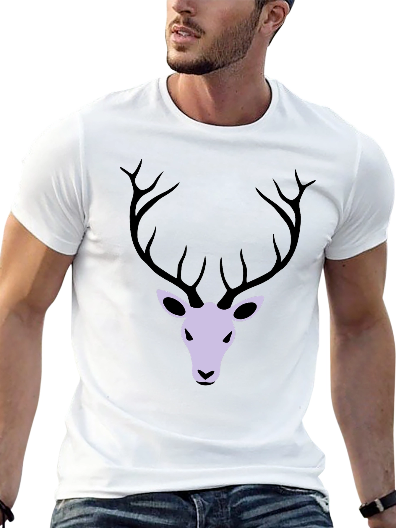 Mens Black T-Shirt with Deer Graphic