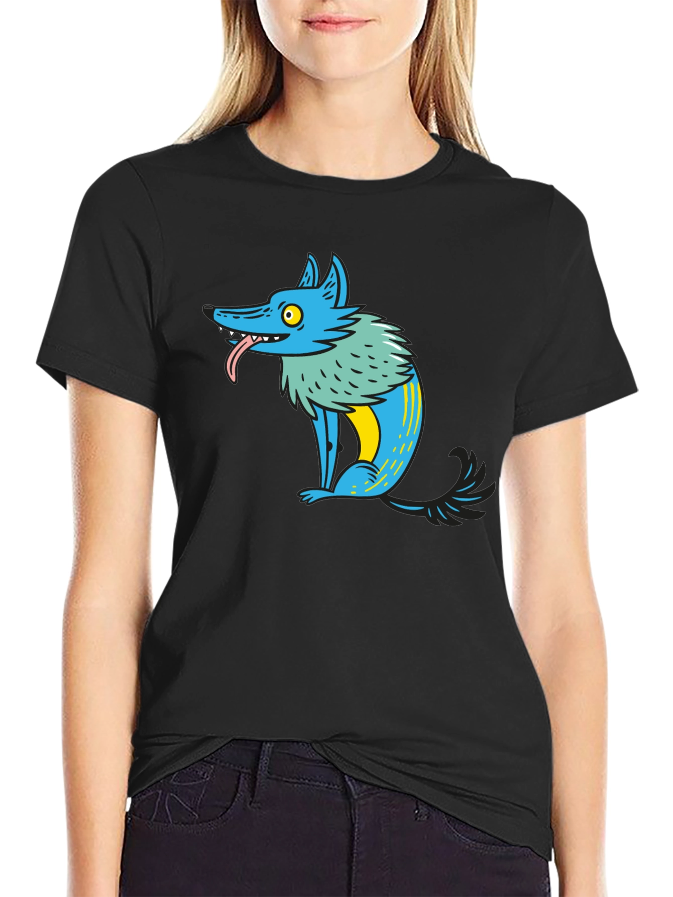 Cartoon Wolf Graphic Tee - Mens Black T-Shirt