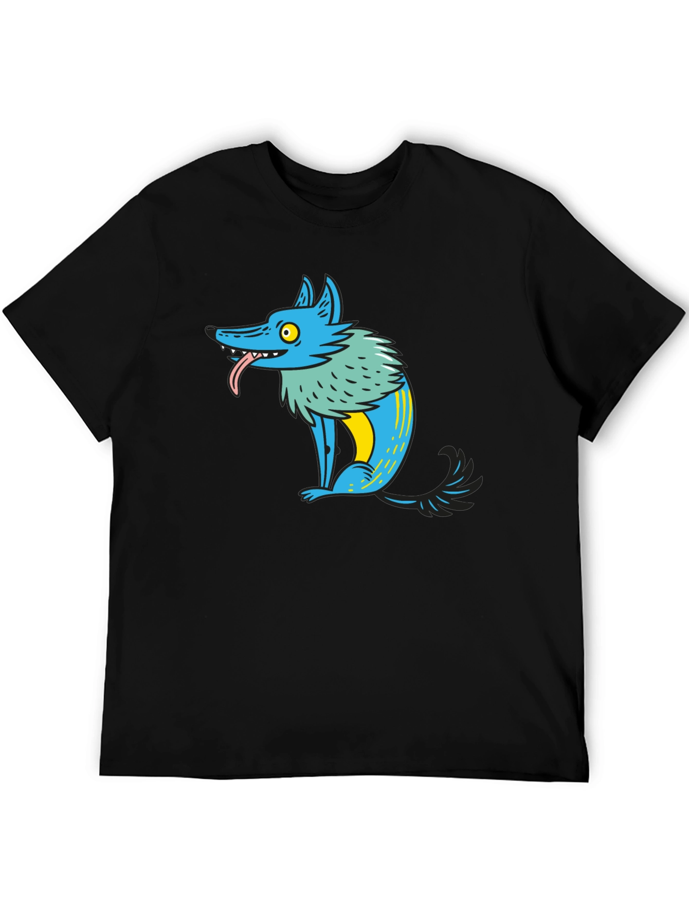 Cartoon Wolf Graphic Tee - Mens Black T-Shirt