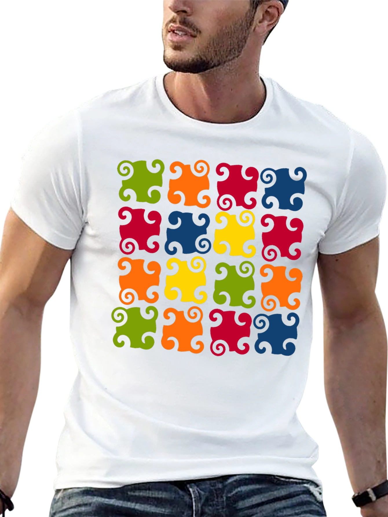 Colorful Patterned Black T-Shirt