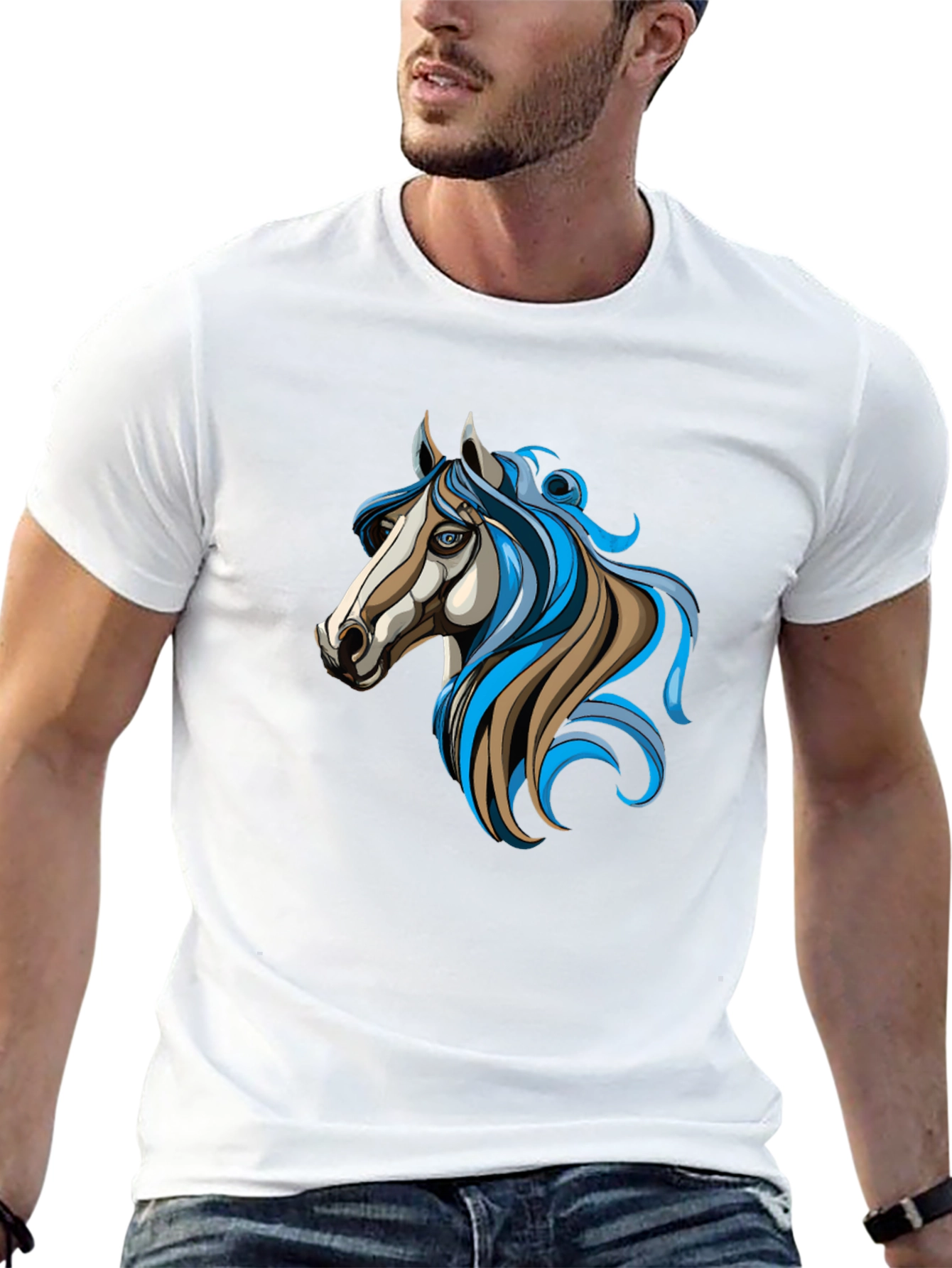 Horse Graphic Black Tee - Unique Artistic Design