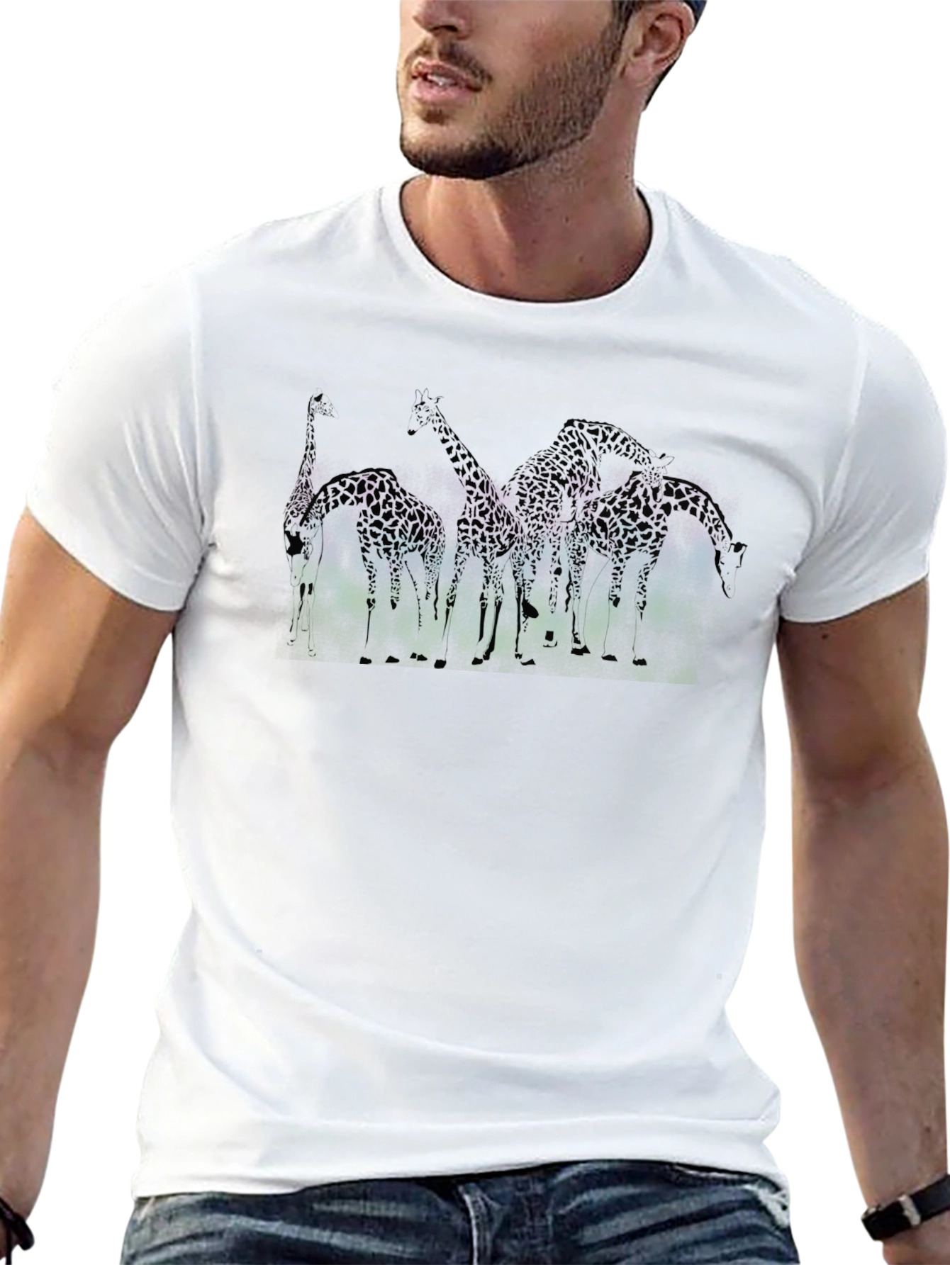 Giraffe Graphic Tee - Mens Black Crew Neck T-Shirt