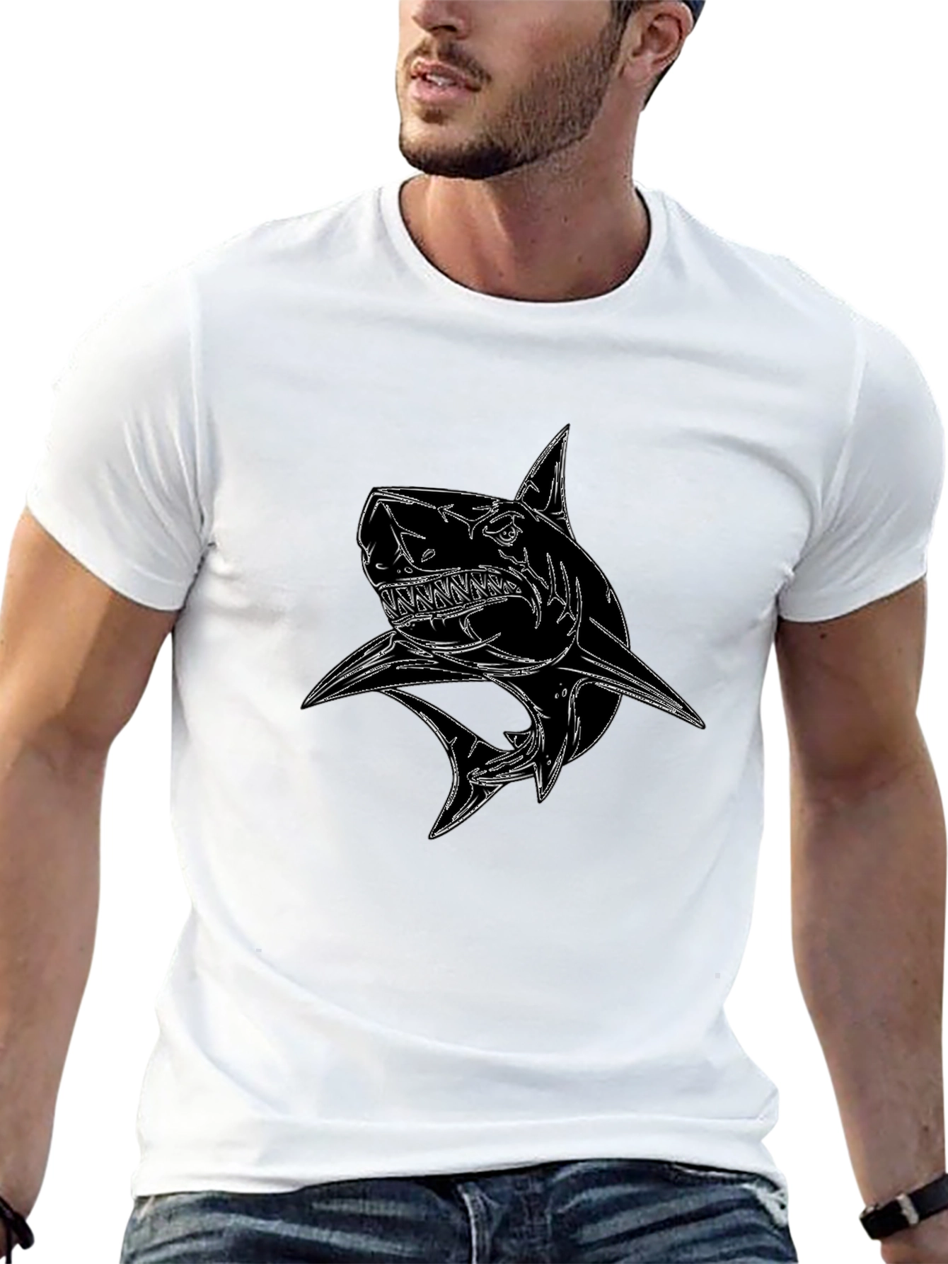 Shark Graphic Black T-Shirt - Stylish Cotton Tee