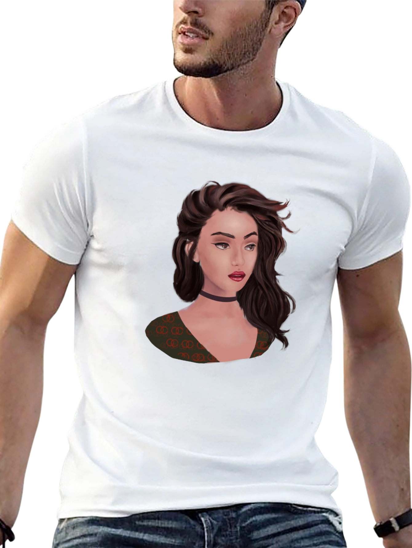 Stylish Black T-Shirt with Portrait Graphic