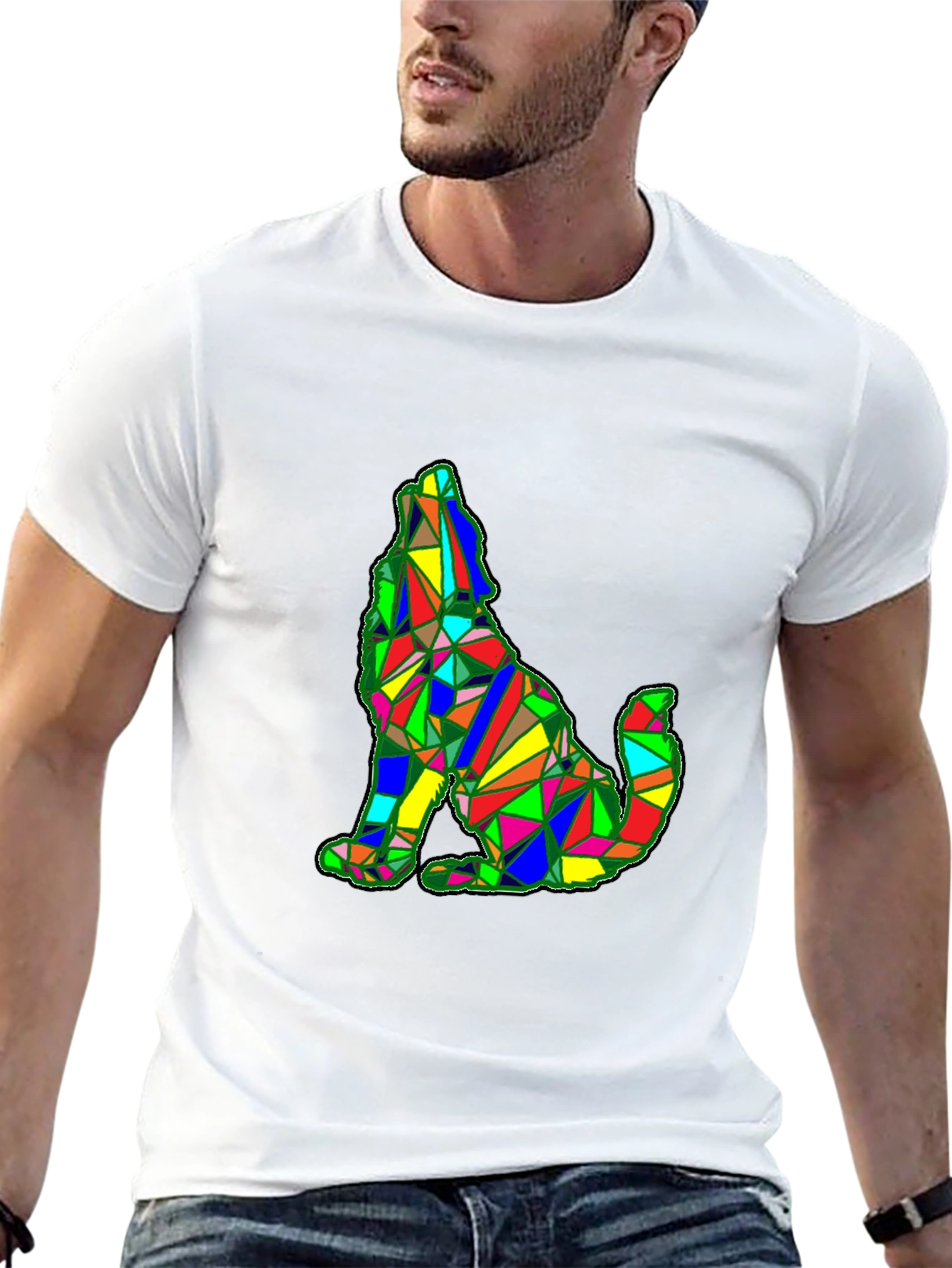 Geometric Wolf Graphic Black T-Shirt