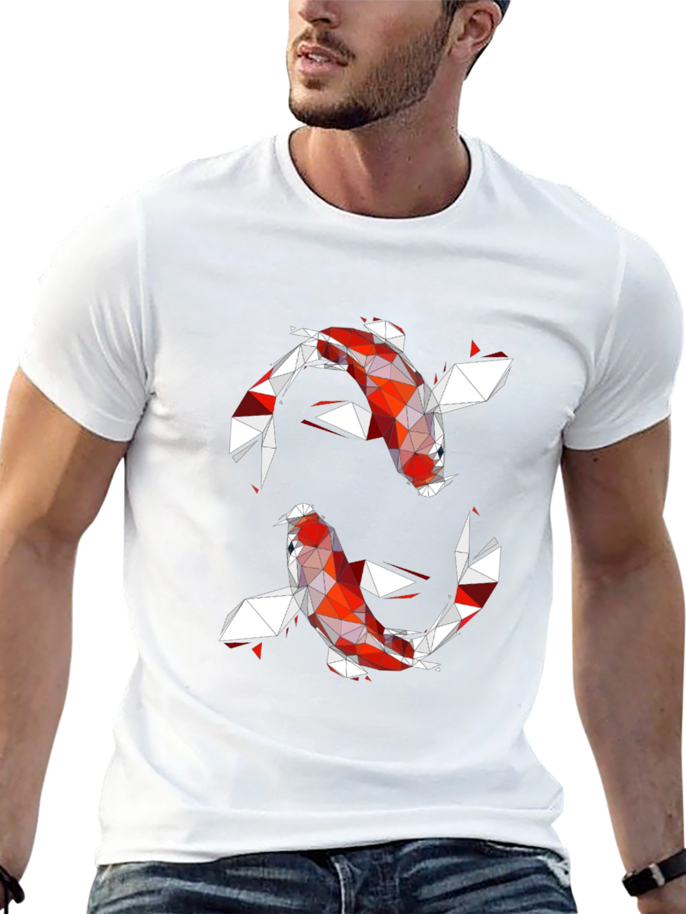 Geometric Koi Fish Graphic Tee - Modern Artistic Design