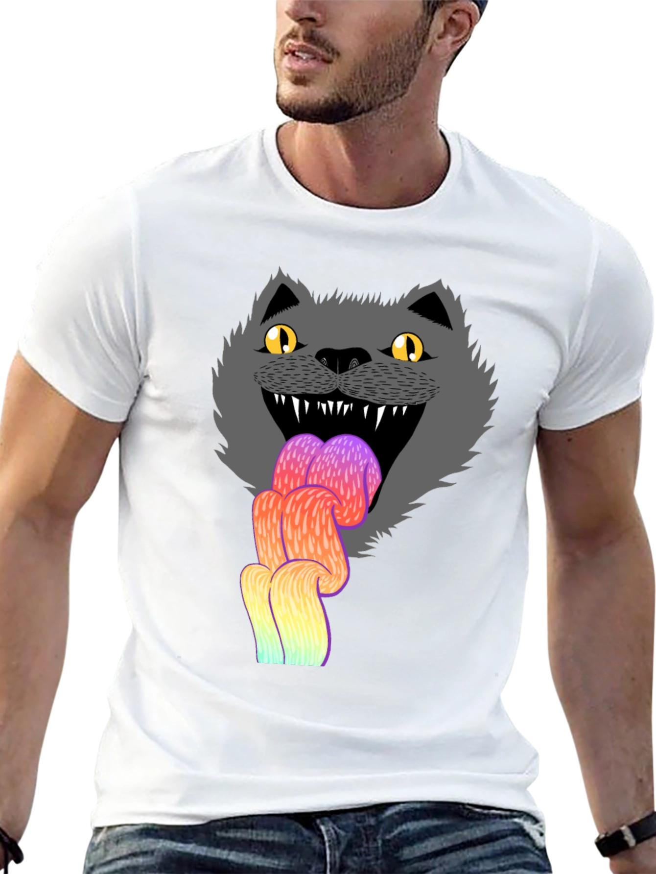 Crazy Cat Tongue T-Shirt - Mens Black Graphic Tee