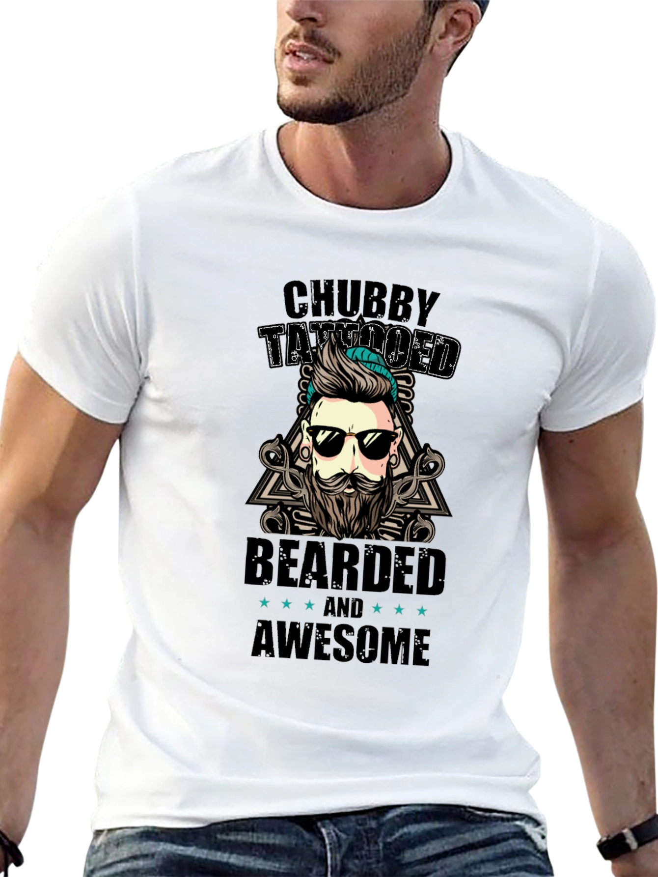 Chubby Tattooed Bearded Awesome Black T-Shirt