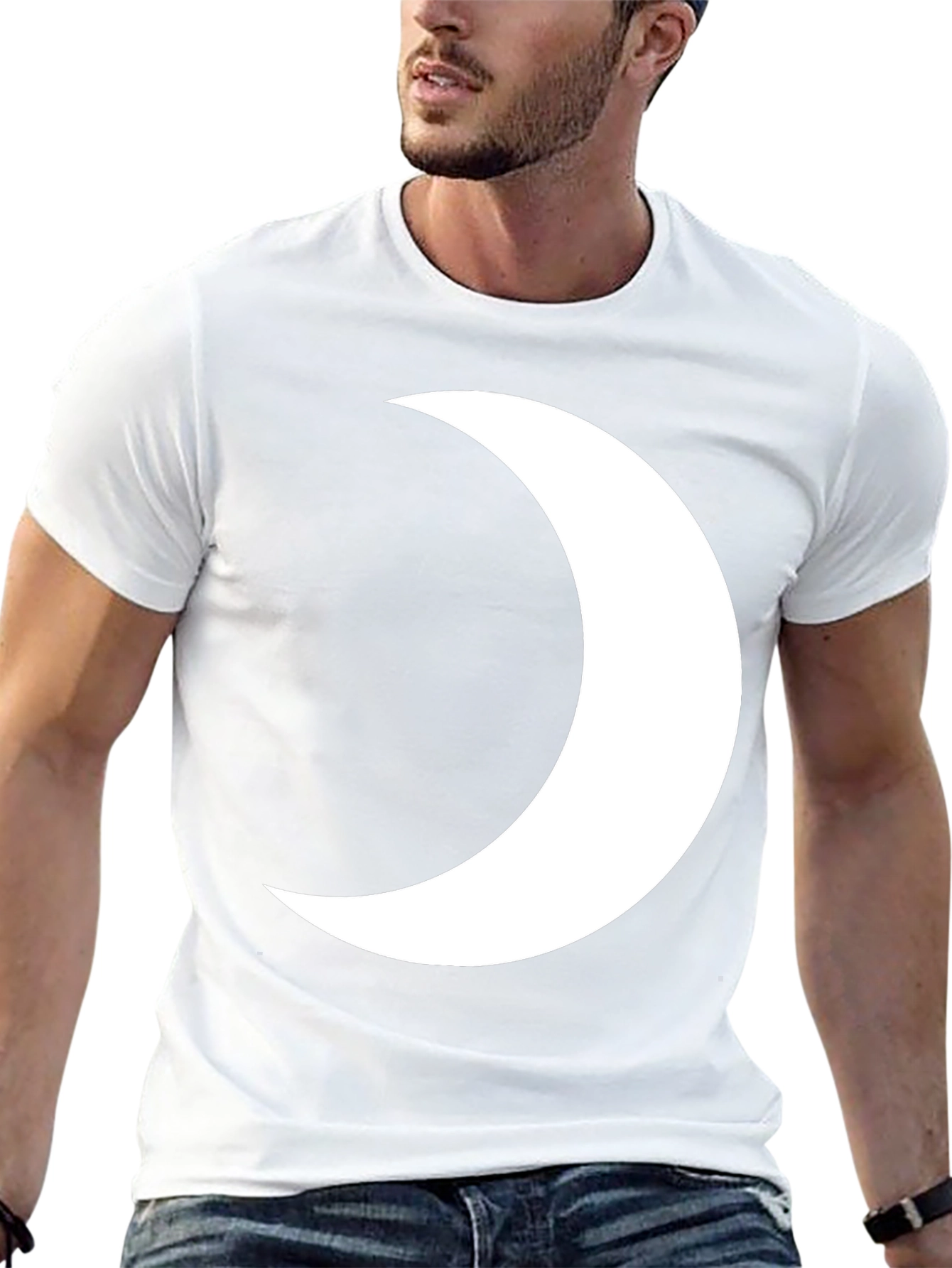 Crescent Moon Graphic Tee - Black Cotton T-Shirt