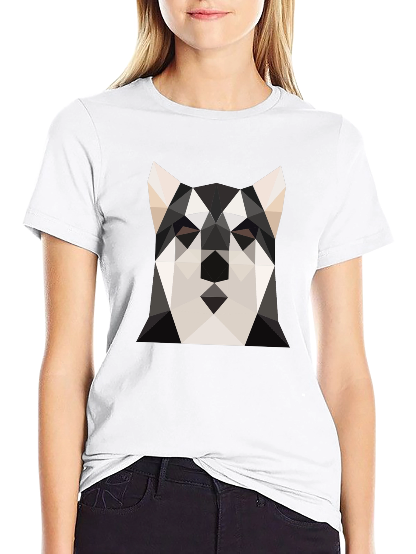Geometric Husky Print Black T-Shirt