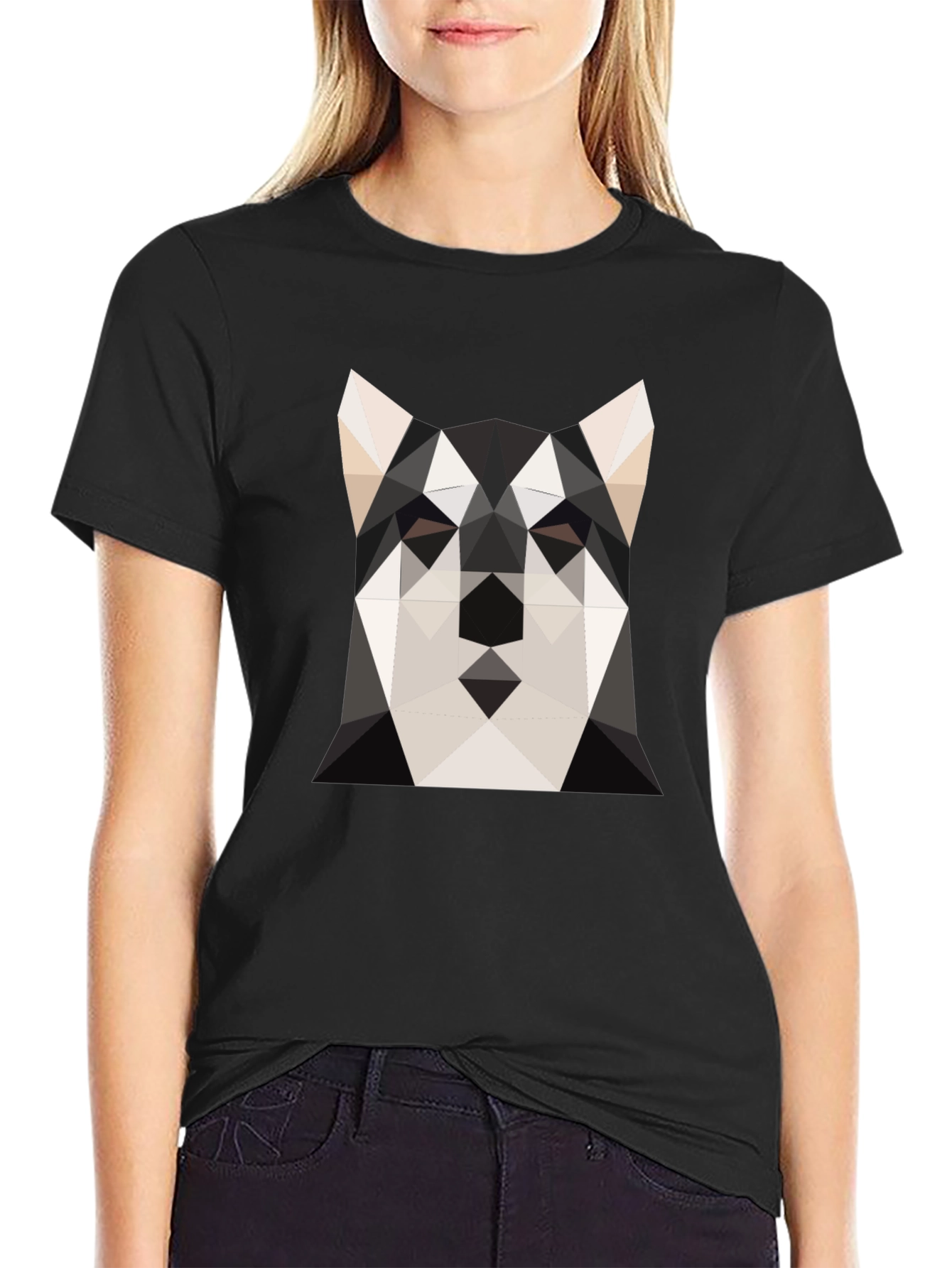 Geometric Husky Print Black T-Shirt