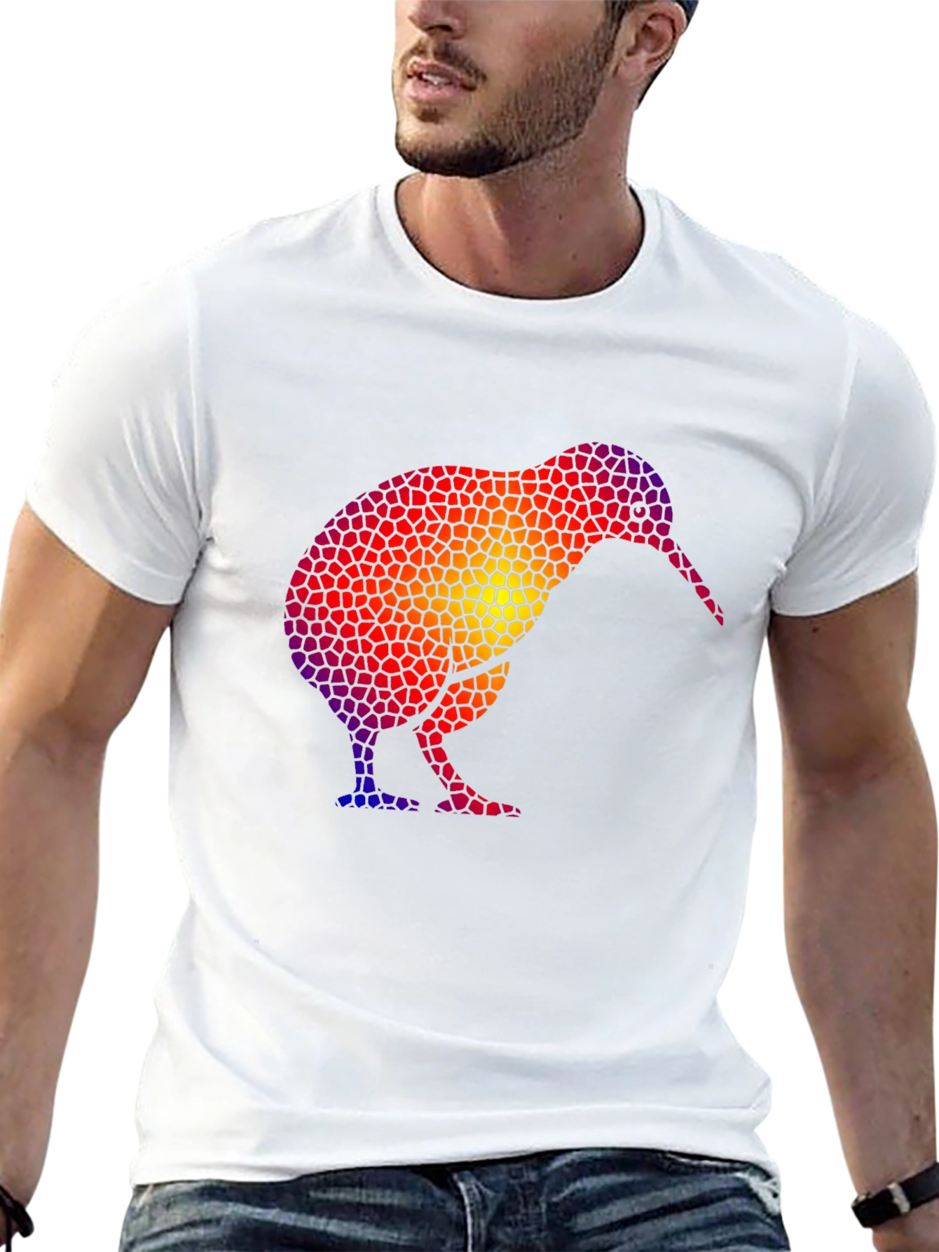 Abstract Kiwi Bird Graphic Black T-Shirt