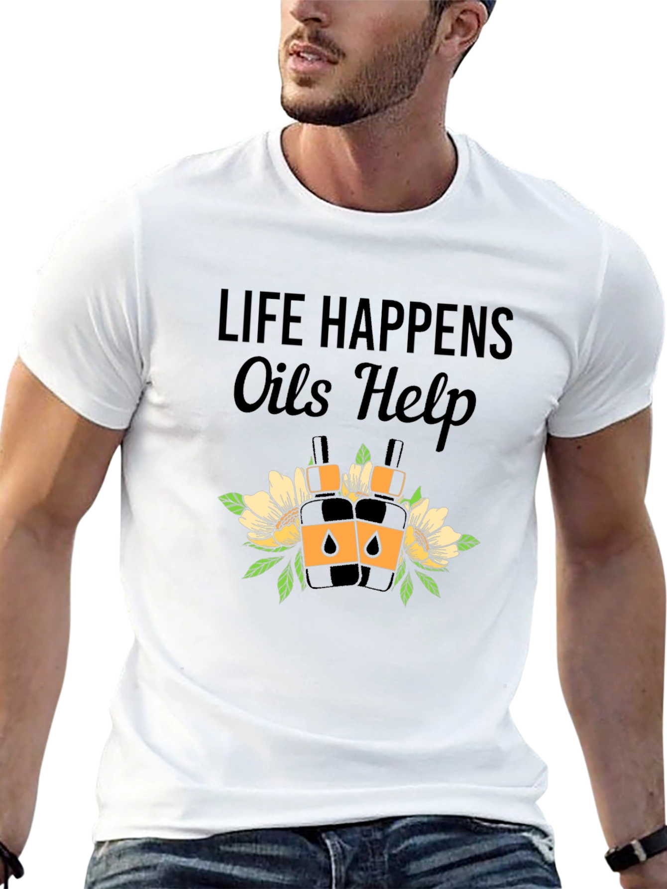 Life Happens Oils Help Black T-Shirt