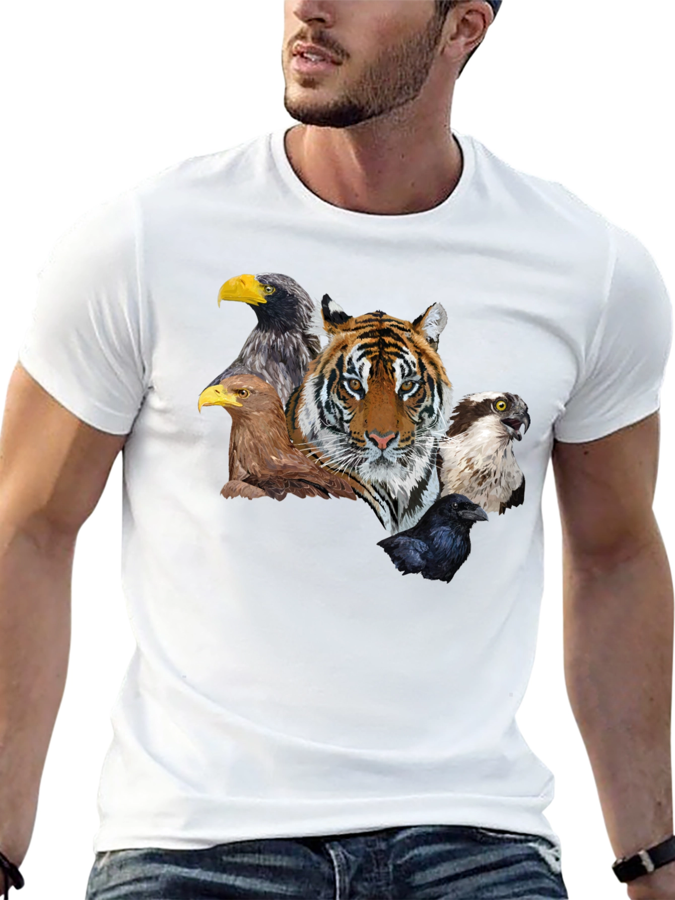 Tiger & Birds Graphic Tee - Wildlife Fusion
