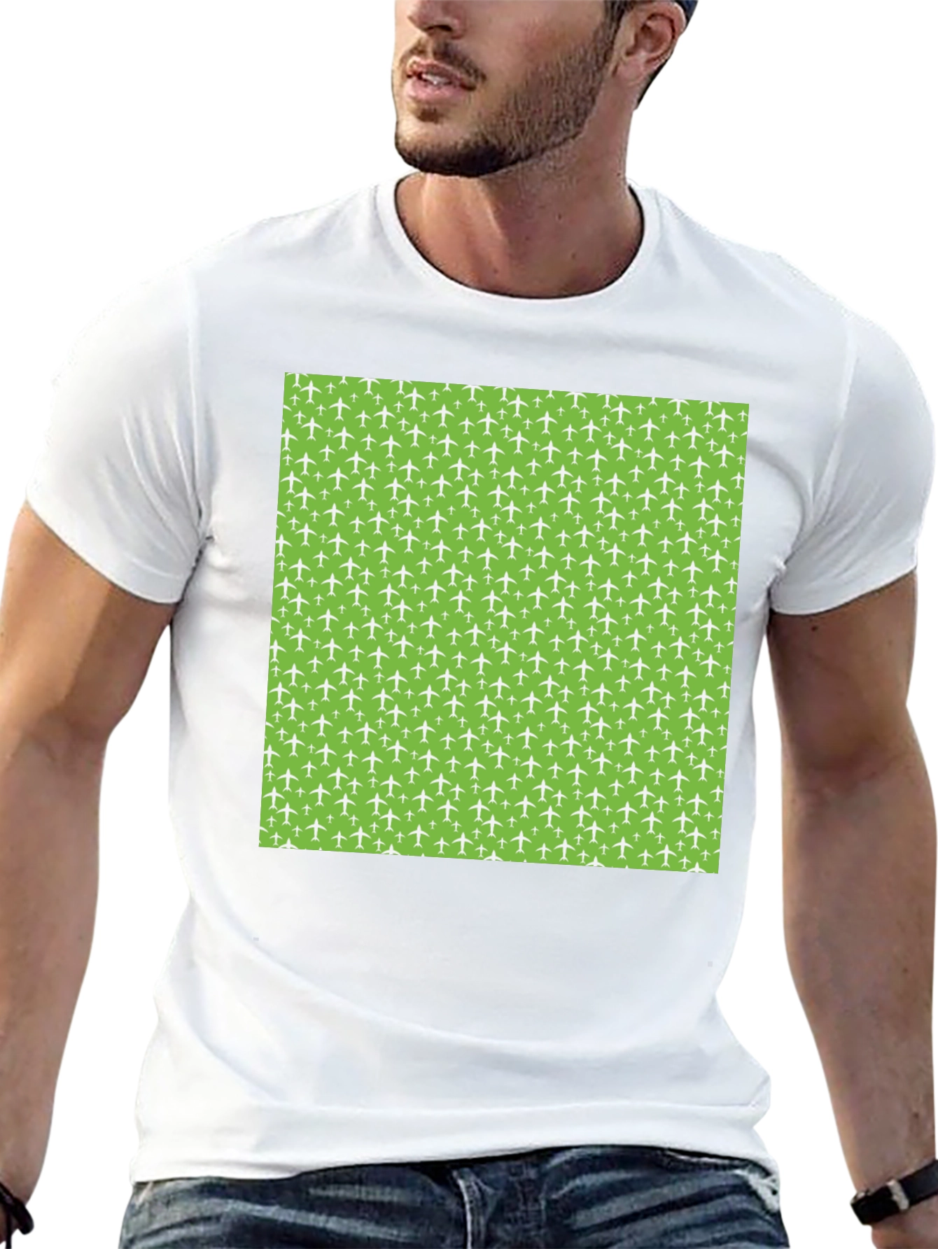 Airplane Pattern T-Shirt - Black Cotton Tee