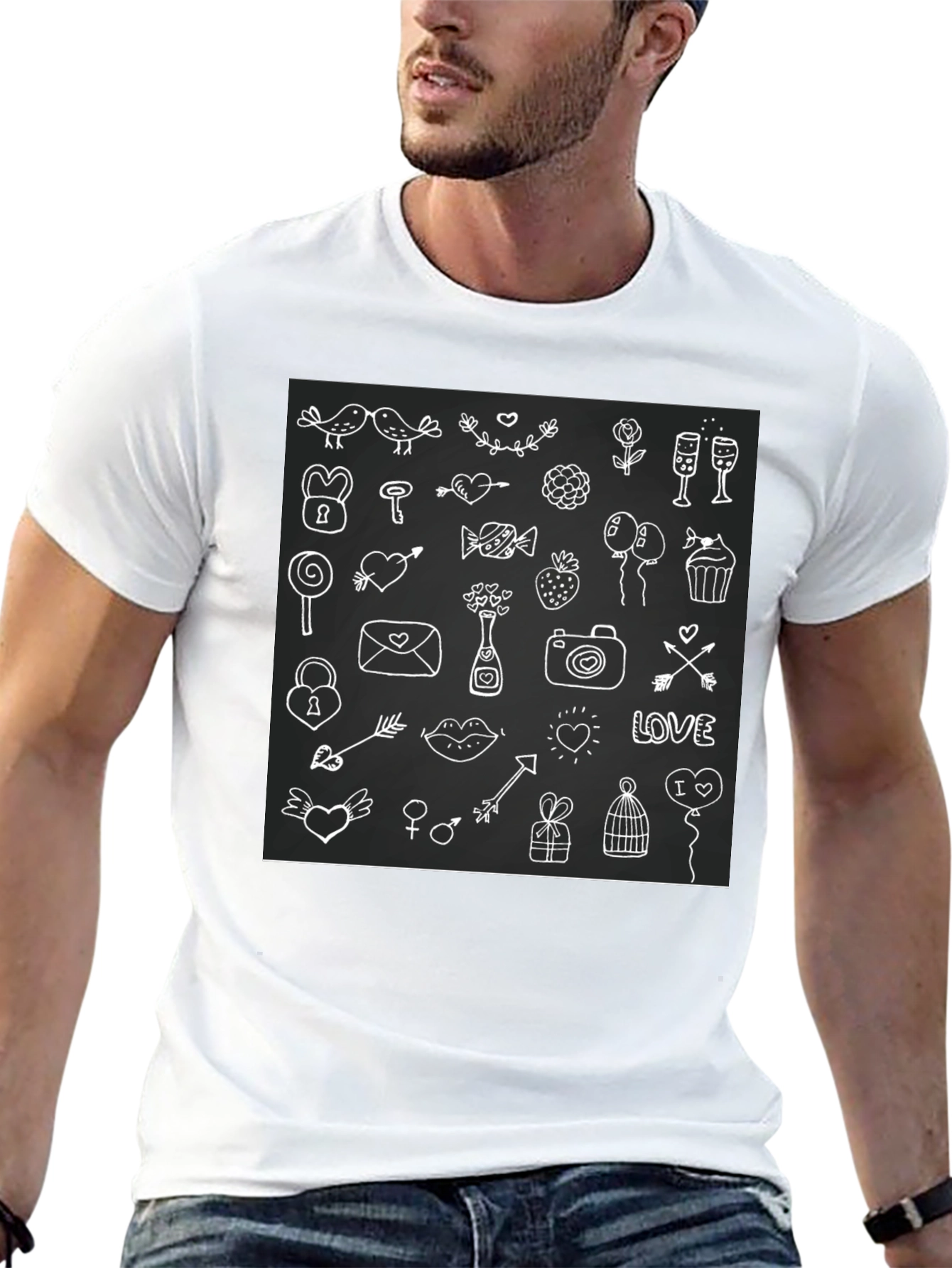 Whimsical Love Doodle Black T-Shirt