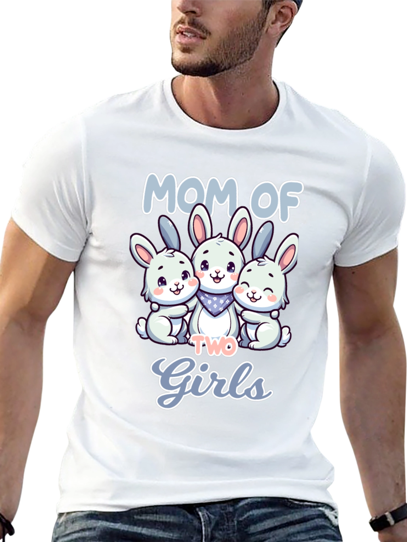 Mom of Two Girls Bunny T-Shirt